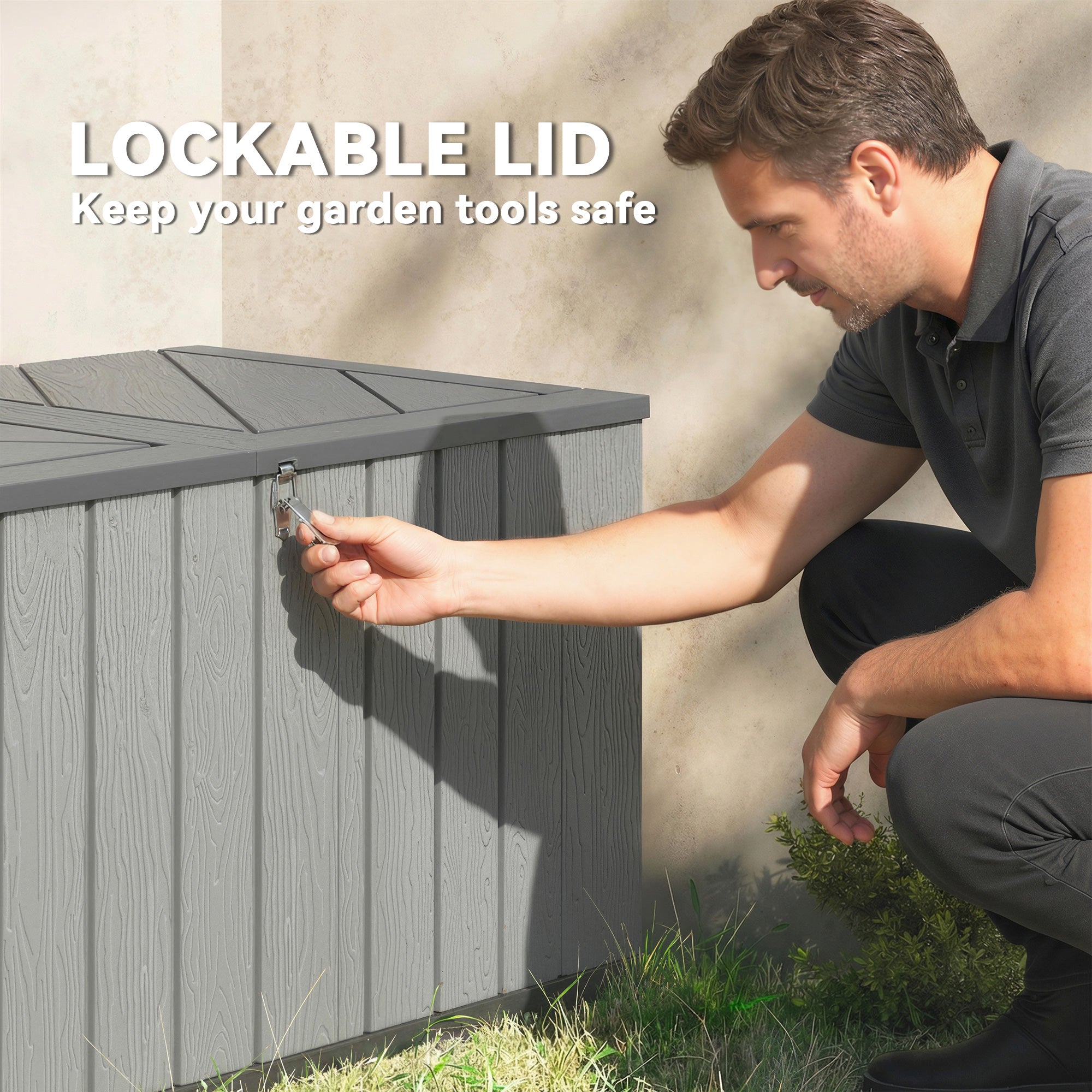 Outdoor Storage Box Large Capacity Deck Box with Lockable Lid Gas Struts for Patio Garden 125.5 gal Grey
