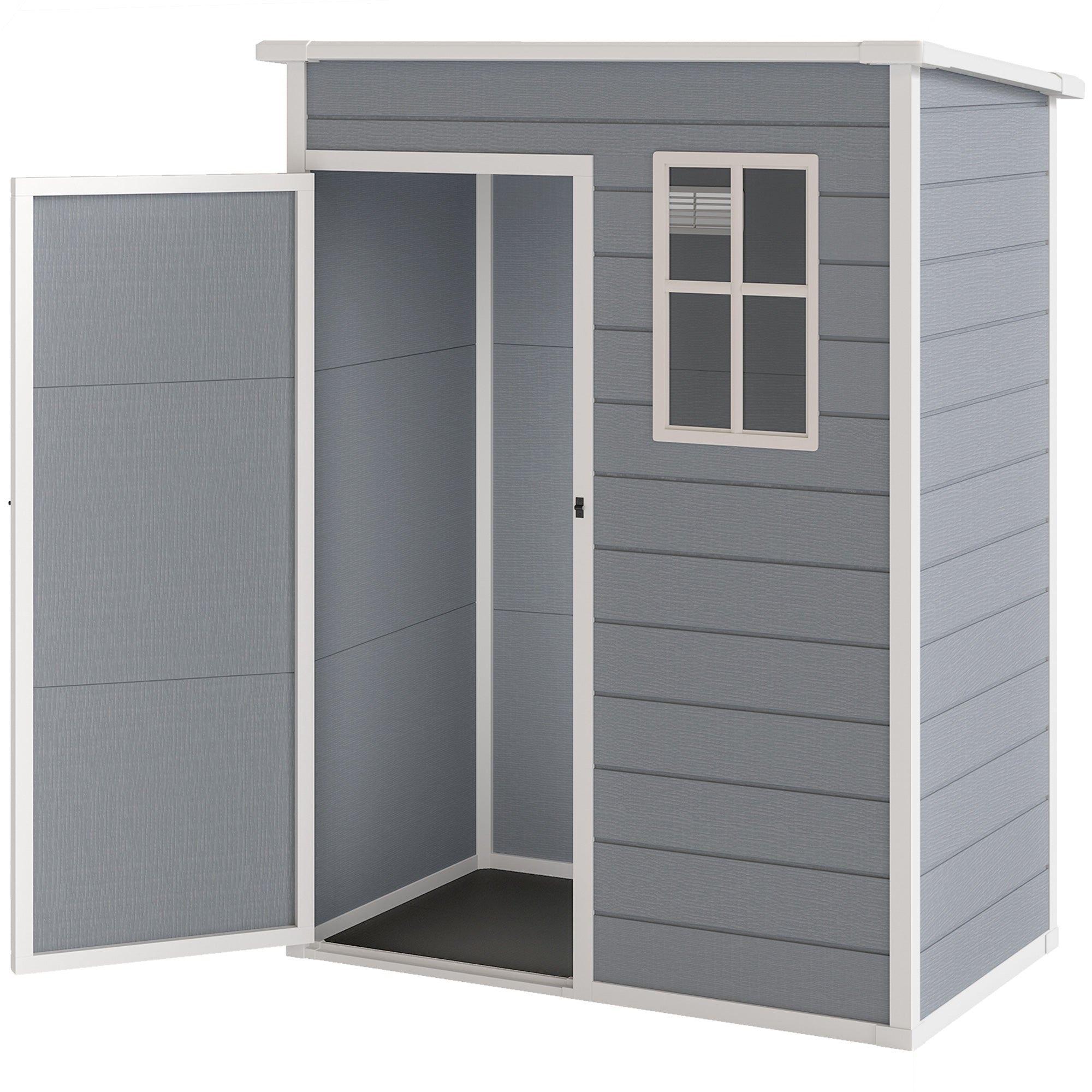 5 x 3FT Garden Shed with Floor, Outdoor Storage Shed with Lockable Door, Window and Vent for Backyard, Patio, Grey
