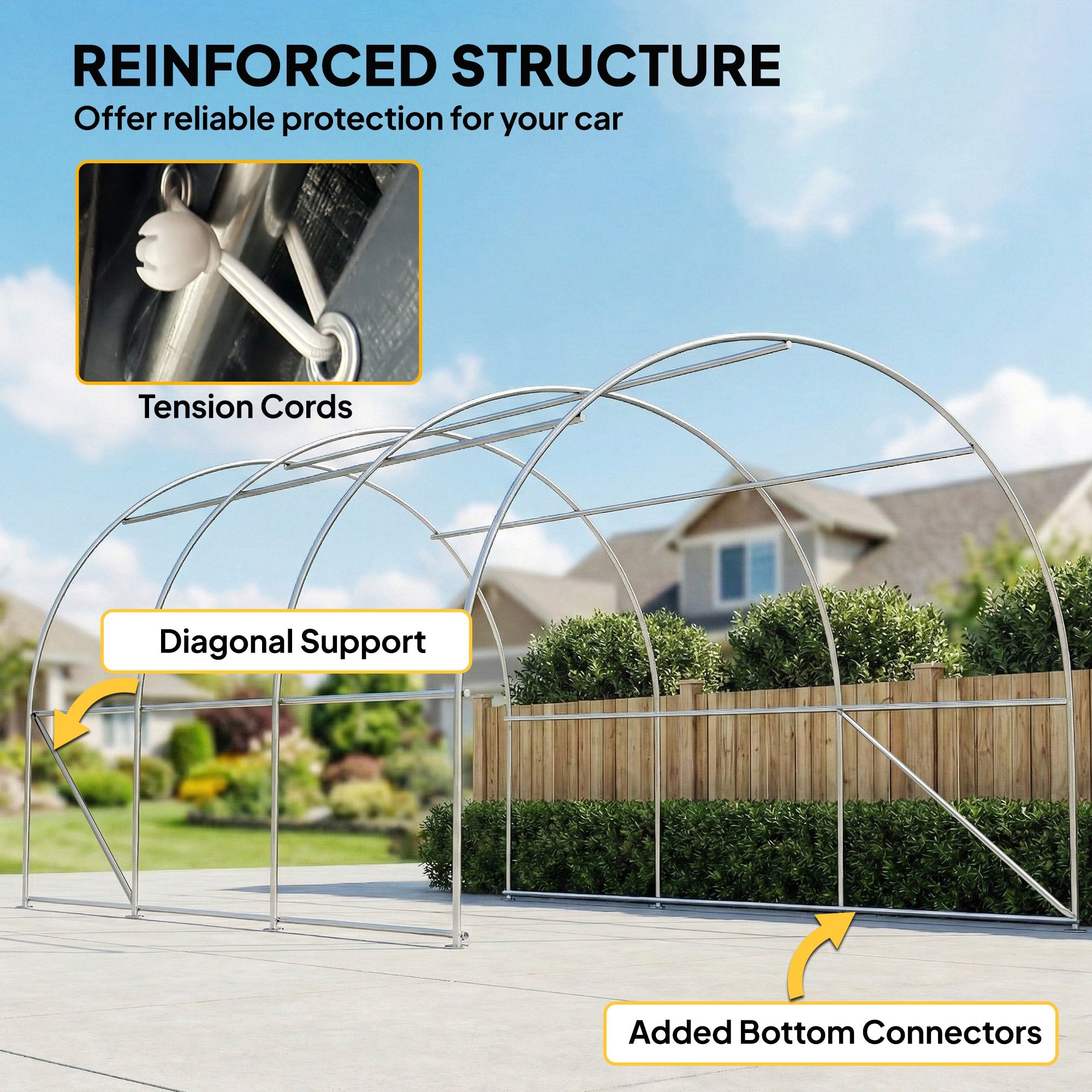 10' x 16' Heavy Duty Portable Carport Tent with Zippered Door, PE Cover for Car, Boat, Motorcycle, Bike, Grey