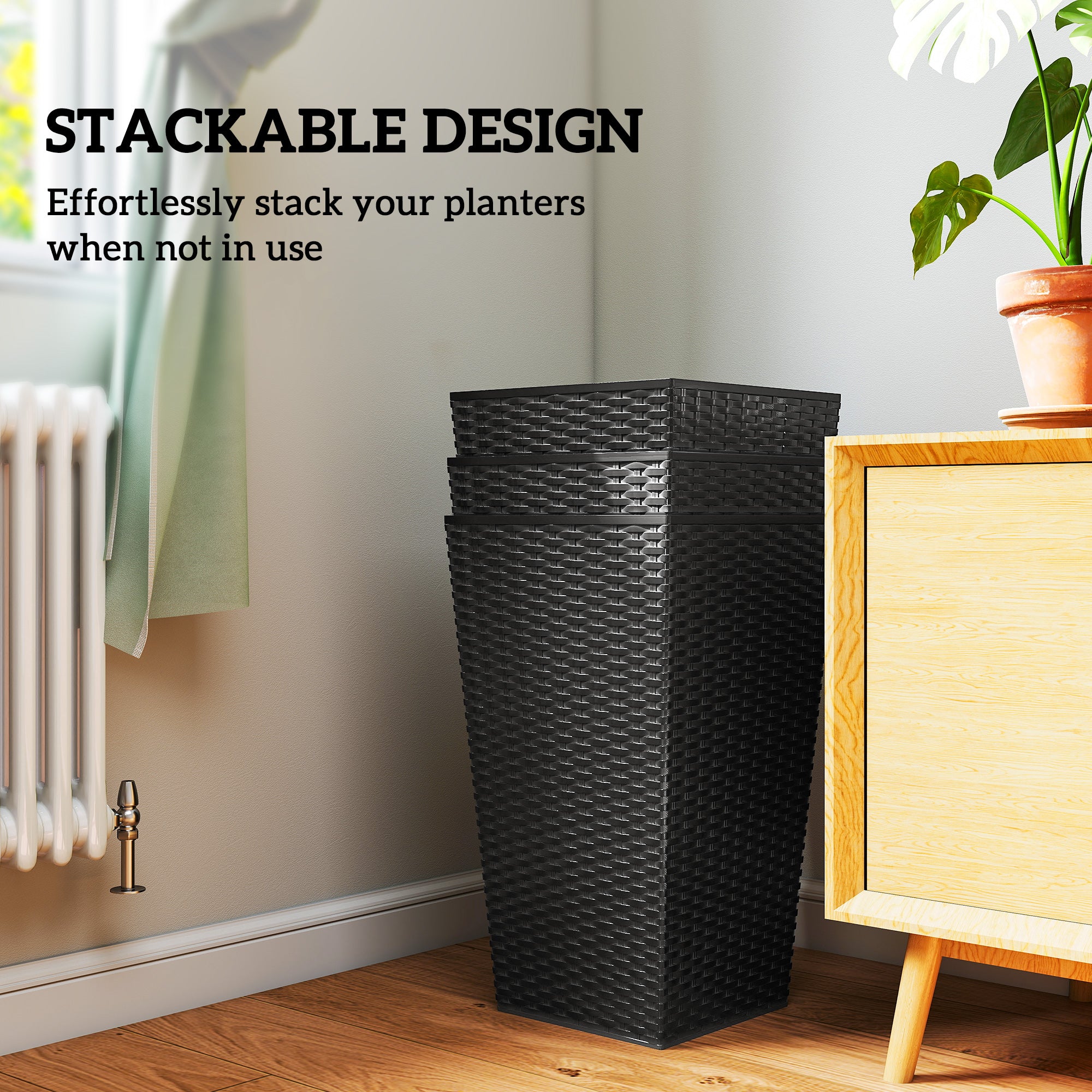 Set of 3 Tall Plant Stand, Outdoor & Indoor Flower Pot Set for Front Door, Entryway, Patio and Deck, Black