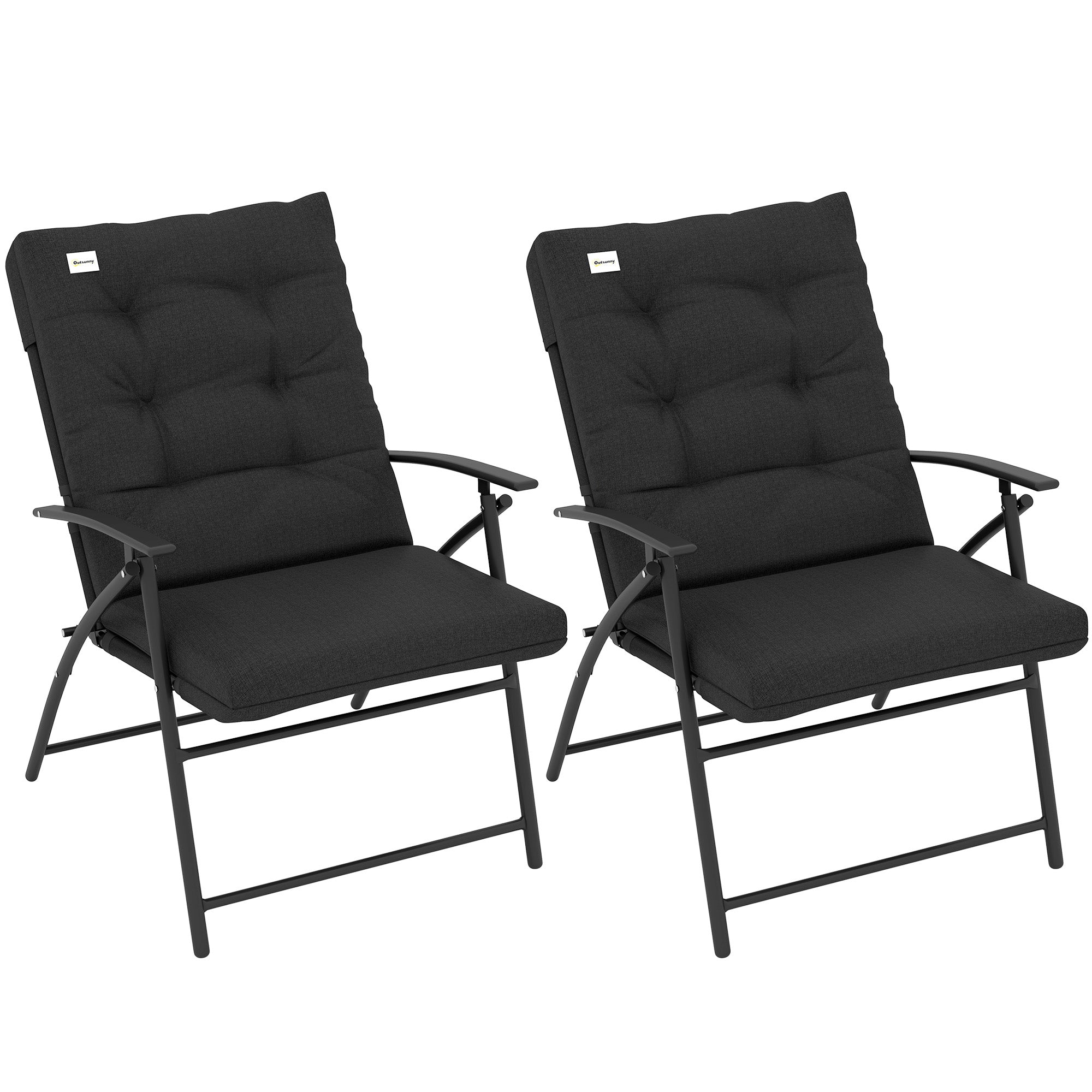 Set of 2 Outdoor Folding Chairs with Adjustable Backrest, Padded Camping Chairs for Outdoor Events, Black