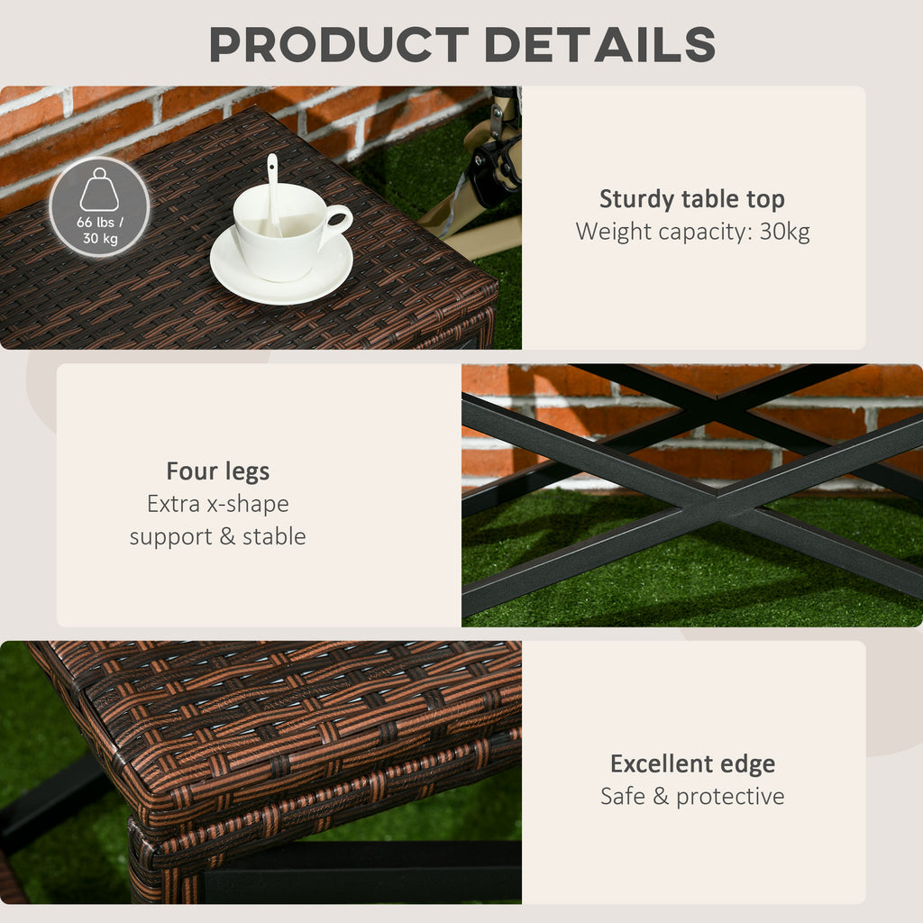 Patio Wicker End Table, Outdoor PE Rattan Side Table, with Plastic Board Under the Full Woven Table Top for Patio, Garden, Balcony, Mixed Brown