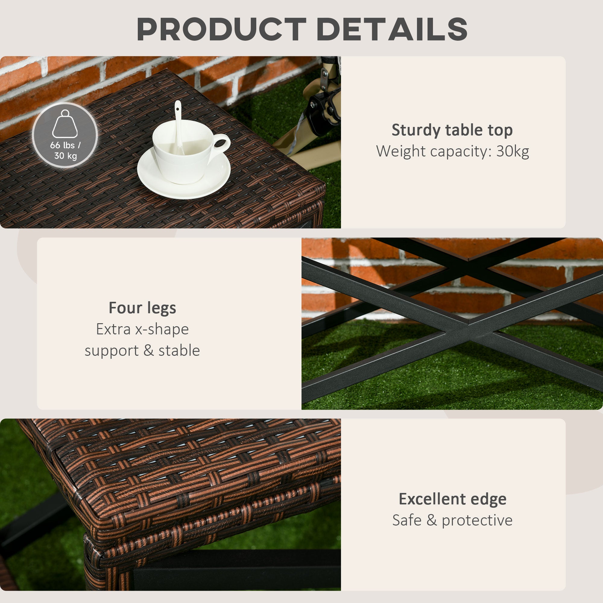 Patio Wicker End Table, Outdoor PE Rattan Side Table, with Plastic Board Under the Full Woven Table Top for Patio, Garden, Balcony, Mixed Brown