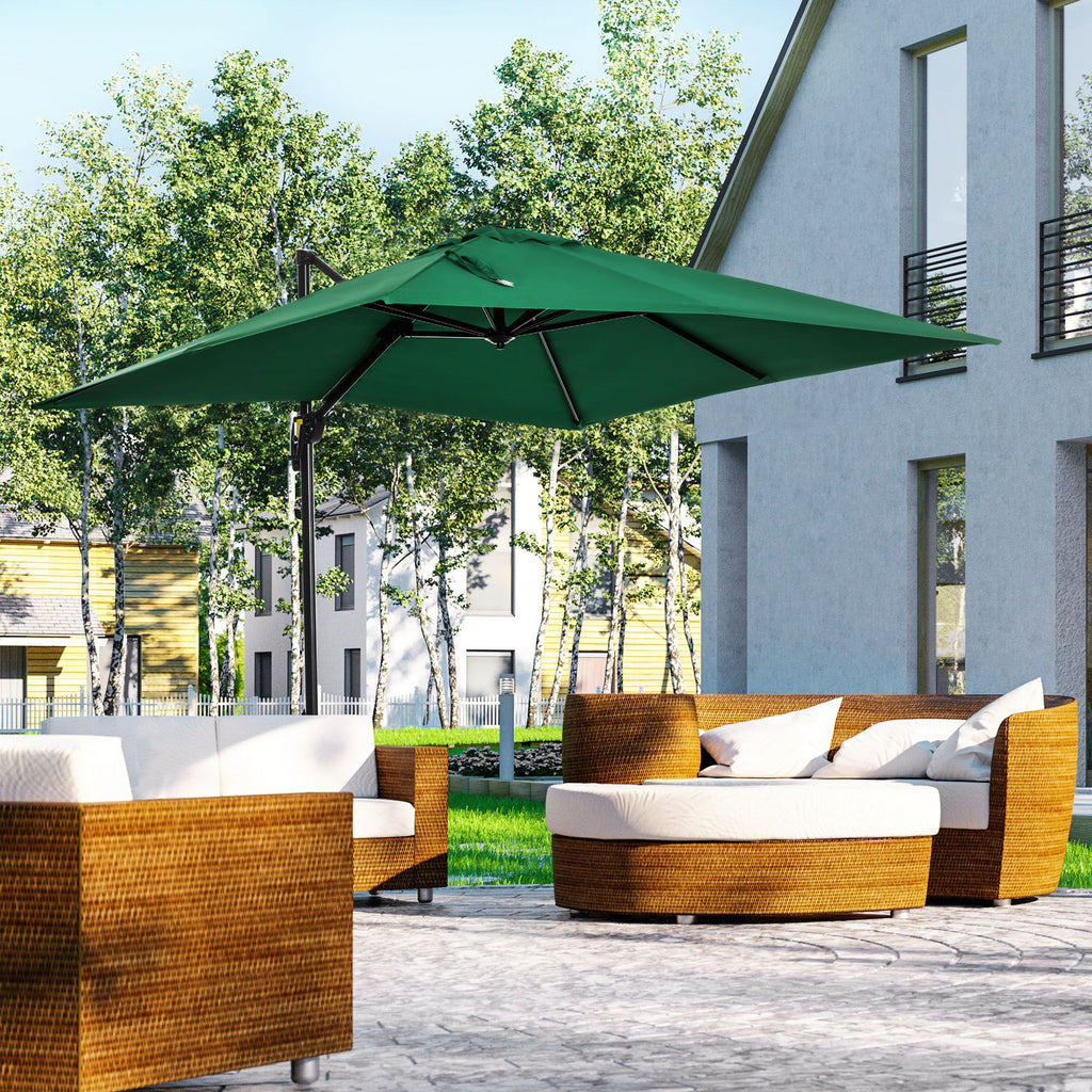 8' x 8' Square Cantilever Umbrella with 360Â° Rotation, Aluminum Outdoor Cantilever Market Parasol with Crank & Tilt, Garden Sun Canopy Shelter with Cross Base, Green