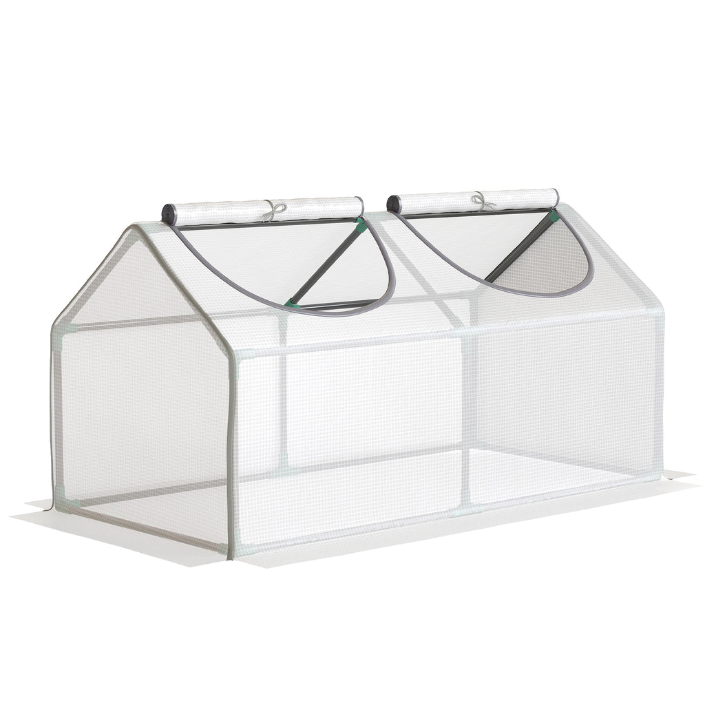 Portable Mini Tunnel Greenhouse Garden Warm House with 2 Windows Steel Frame PE Cover, 47" x 24" x 24", White