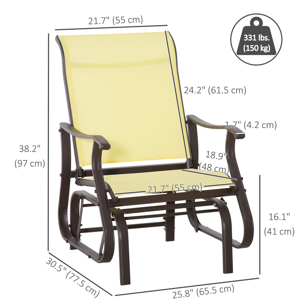 Outdoor Glider Chair, Patio Glider with Steel Frame and Mesh Fabric, Outdoor Chair for Backyard, Garden, Porch, Beige