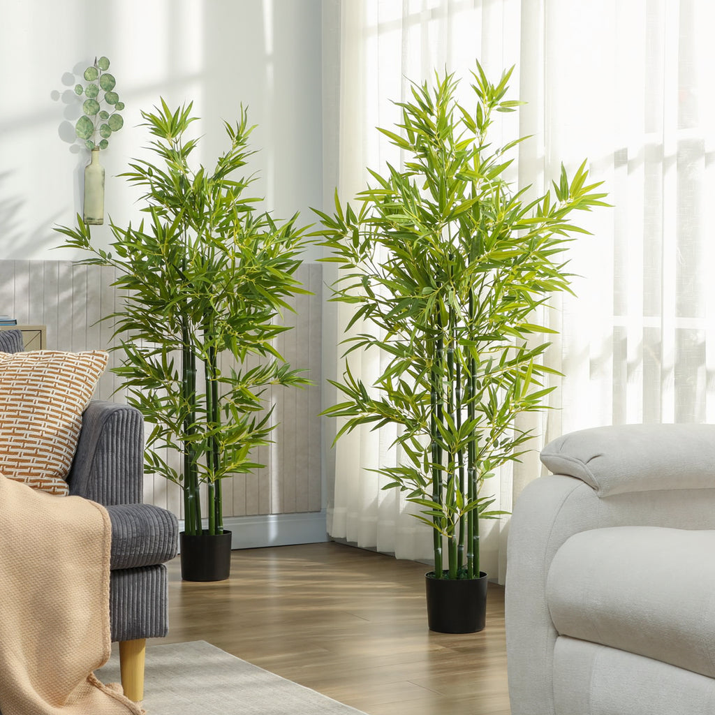 5FT Artificial Bamboo Tree, Faux Decorative Plant in Nursery Pot for Indoor Decor, Set of 2
