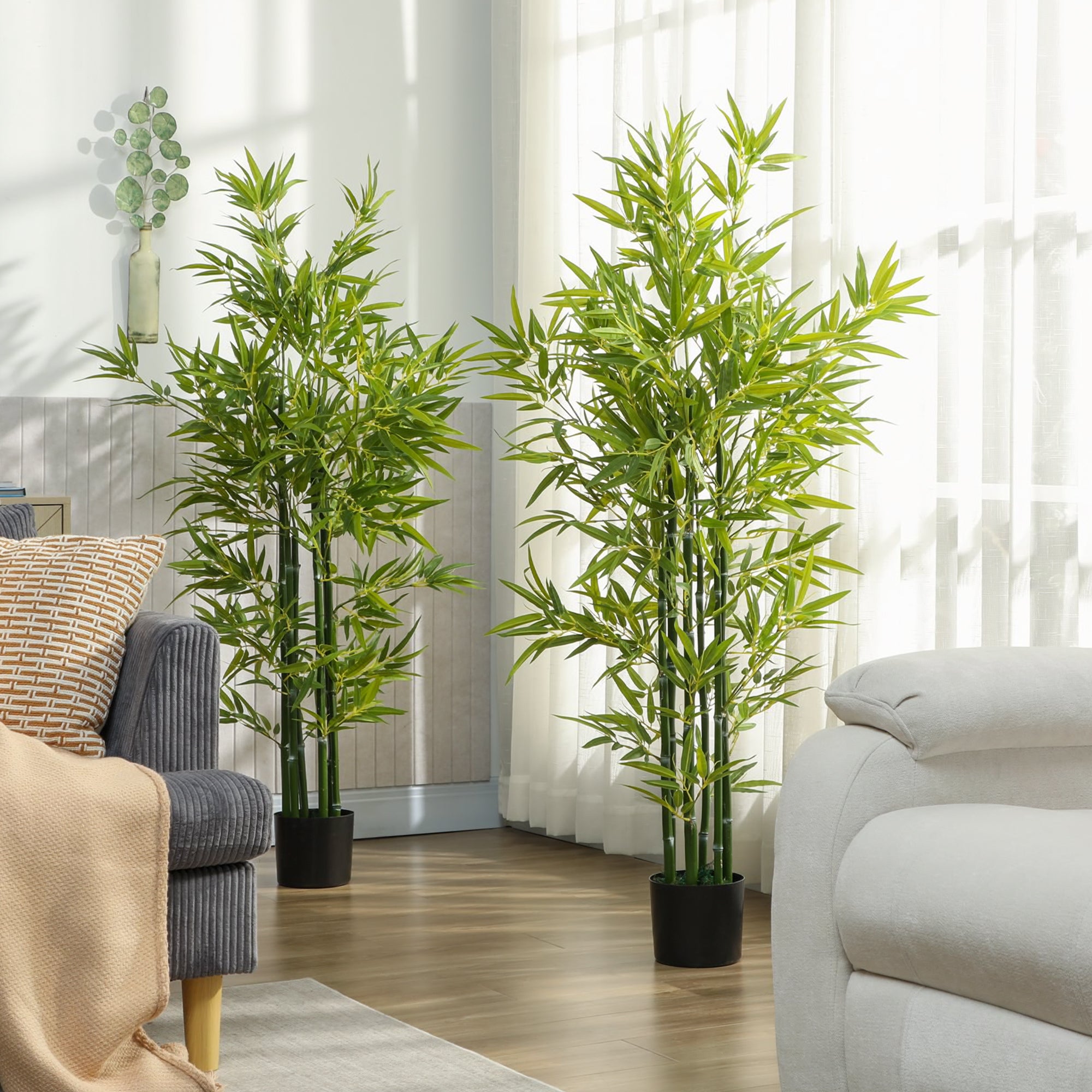 5FT Artificial Bamboo Tree, Faux Decorative Plant in Nursery Pot for Indoor Decor, Set of 2