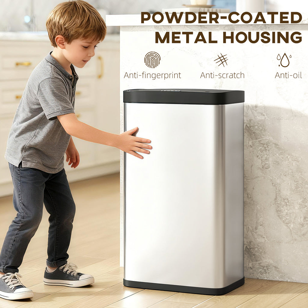 12 Gallon (45 L) Sensor Can, Automatic Garbage Can with Soft-Close Lid, Fingerprint-Proof Stainless Steel, Silver