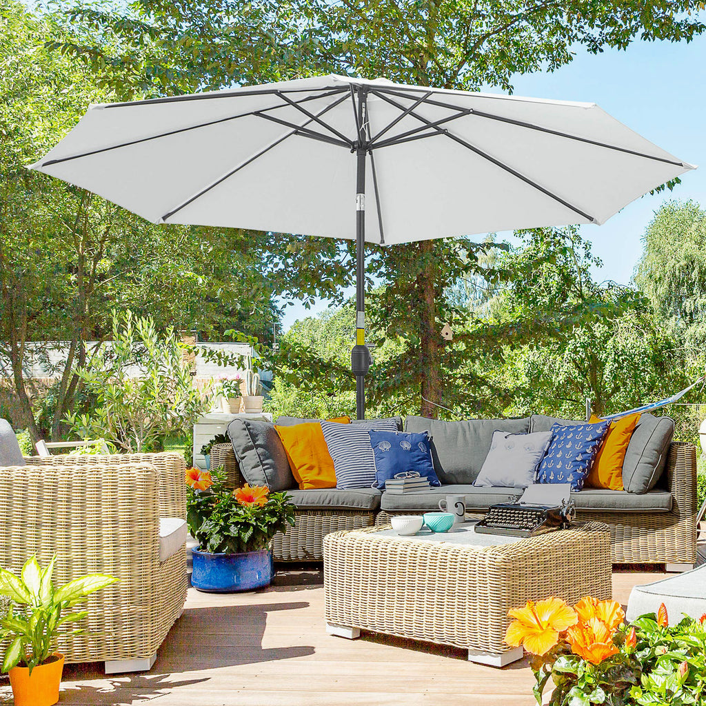 10' x 8' Round Market Umbrella, Patio Umbrella with Crank Handle and Tilt, Outdoor Parasol for Garden, White