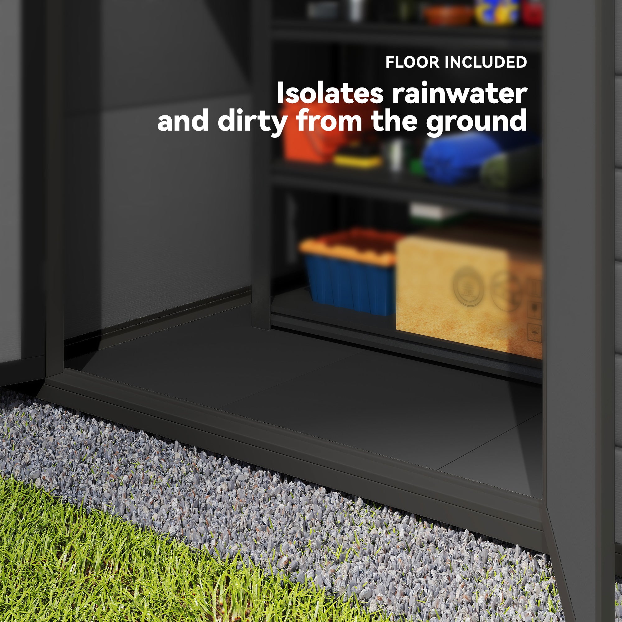 6x4.5FT Plastic Shed, Lockable Garden Tool Storage House with Double Doors and Vent, Grey