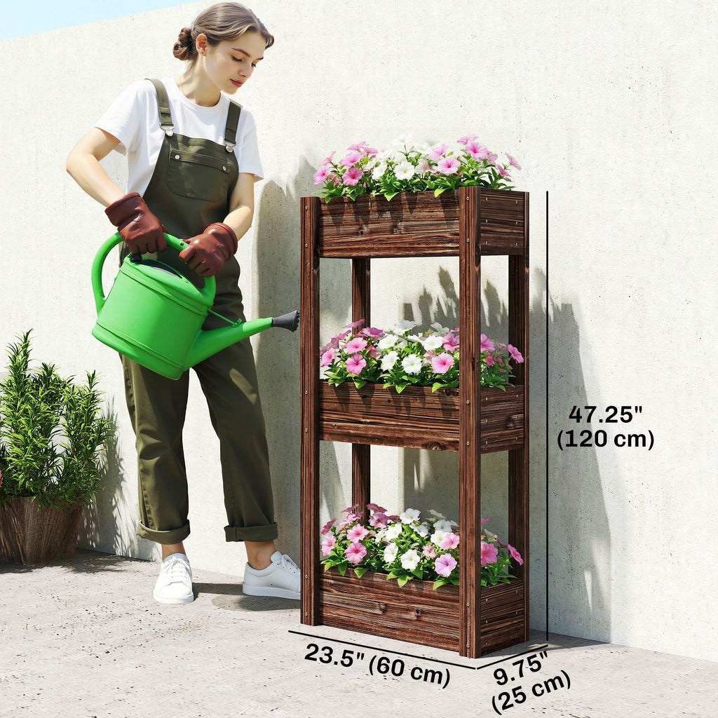 3-Tier Wooden Raised Garden Bed with Legs, 23.6" x 9.8" x 47.2" Elevated Planter Box with Drainage Holes and Bed Liner