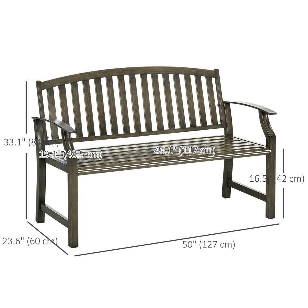 Outdoor Garden Bench, Metal Bench, Wood Look Slatted Frame Furniture for Patio, Park, Porch, Lawn, Yard, Deck, Black