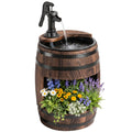 Wooden Outdoor Fountain, Electrical Barrel Waterfall with 3600r/min Speed Pump for Patio, Backyard, Carbonized