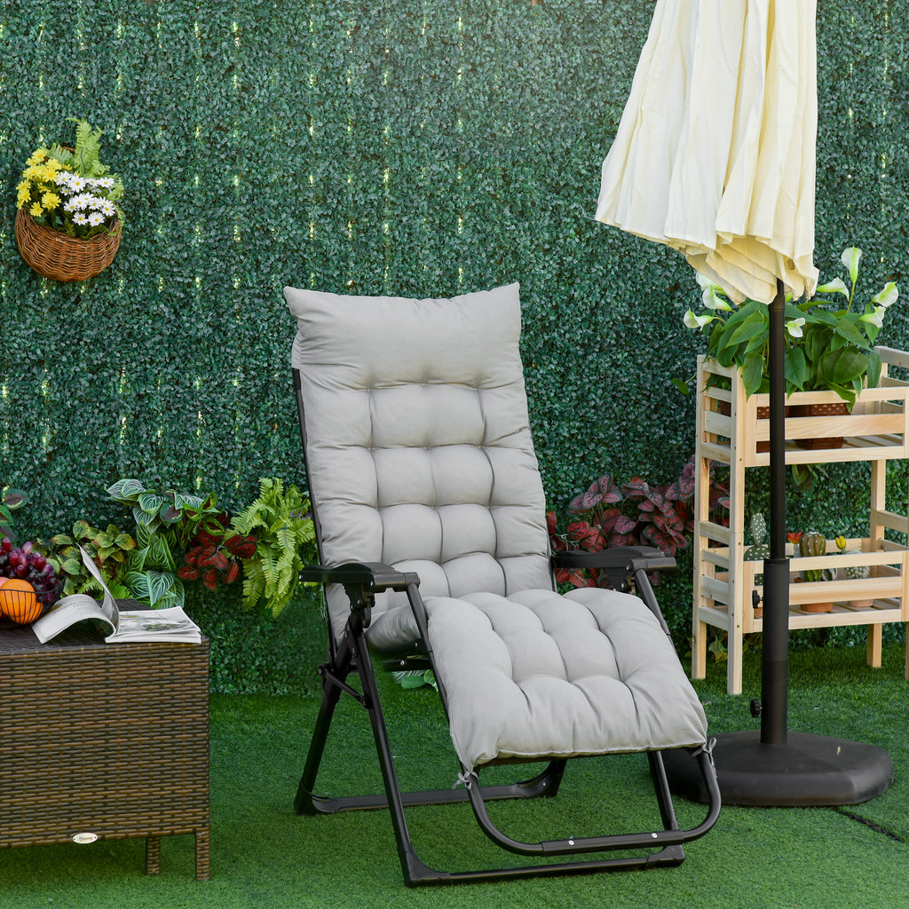 Reclining Zero Gravity Chair with Adjustable Backrest, Folding Garden Sun Lounger, Outdoor Recliner with Removable Cushion and Headrest, Light Grey