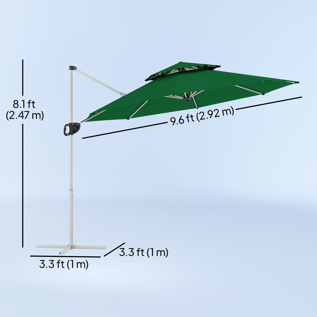 10 FT Cantilever Patio Umbrella with 360Â° Rotation & Adjustable Height, Cross Base, Crank and Tilt, Dark Green