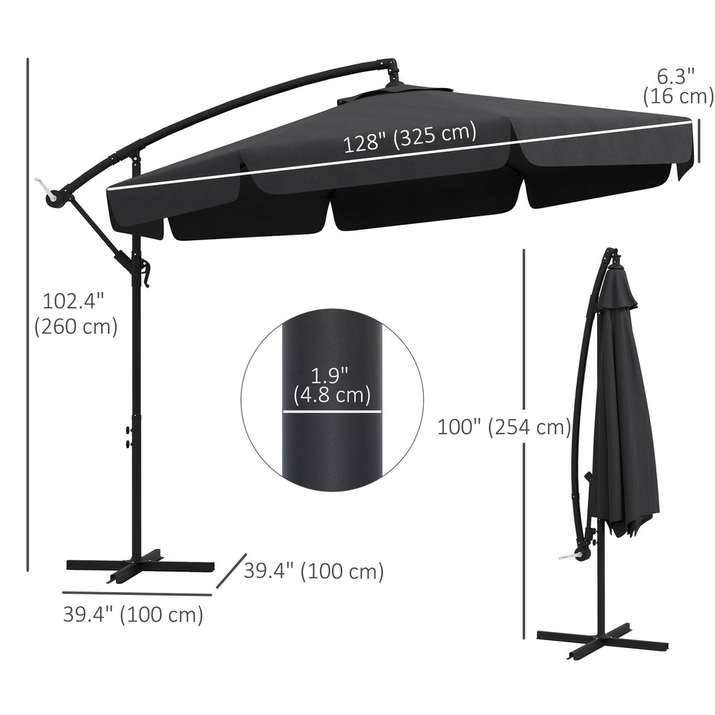 11 FT Cantilever Patio Umbrella Offset Parasol with Cross Base and 8 Ribs for Garden, Black