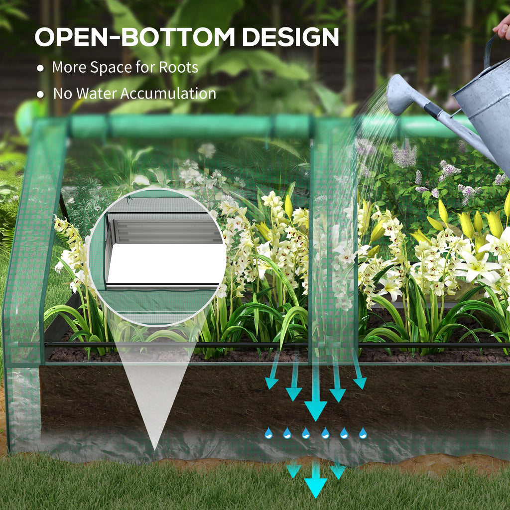 6' x 3' Metal Planter Box with Cover, Raised Garden Bed with Mini Greenhouse for Herbs, Vegetables, Green and Silver