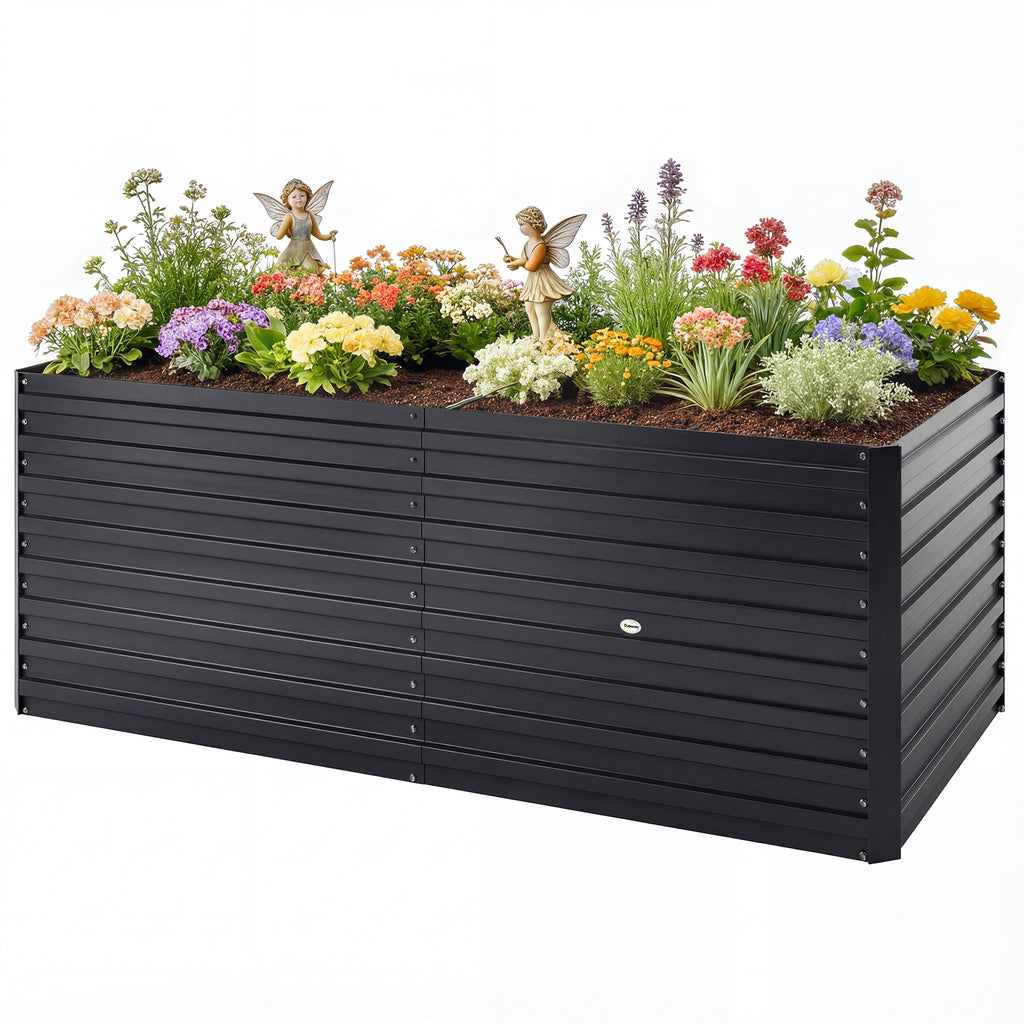5' x 3' x 2' Raised Garden Bed, Galvanized Planter Box for Growing Flowers, Herbs and Vegetables, Black