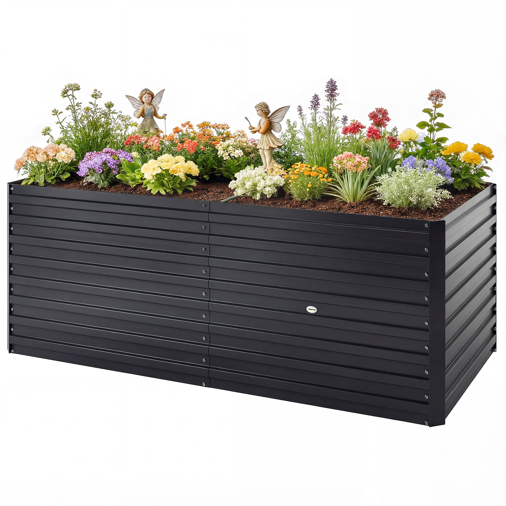 5' x 3' x 2' Raised Garden Bed, Galvanized Planter Box for Growing Flowers, Herbs and Vegetables, Black