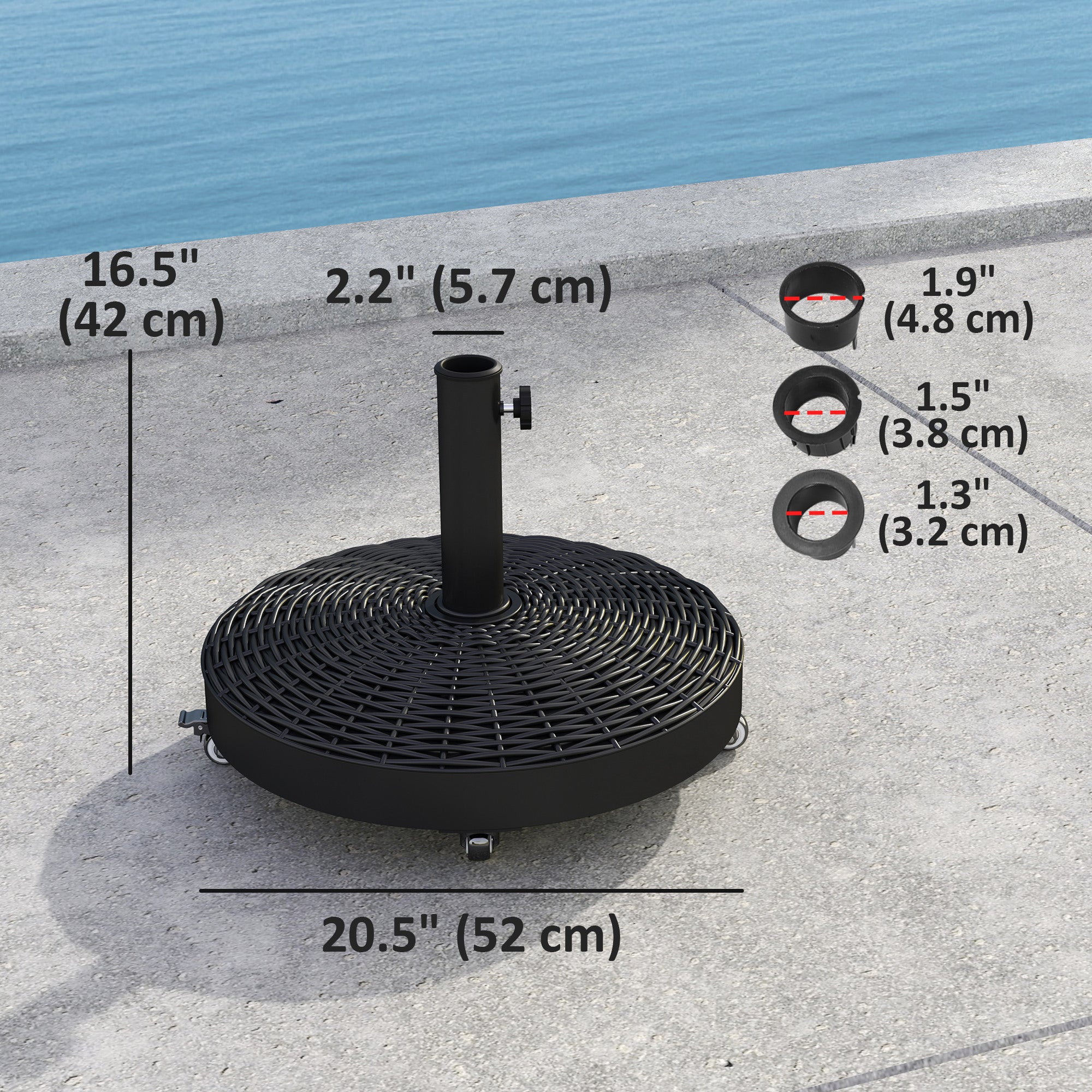 Round Umbrella Base with Wheels, Cement-Filled 55 lbs Parasol Stand, Black - Great for Garden and Patio