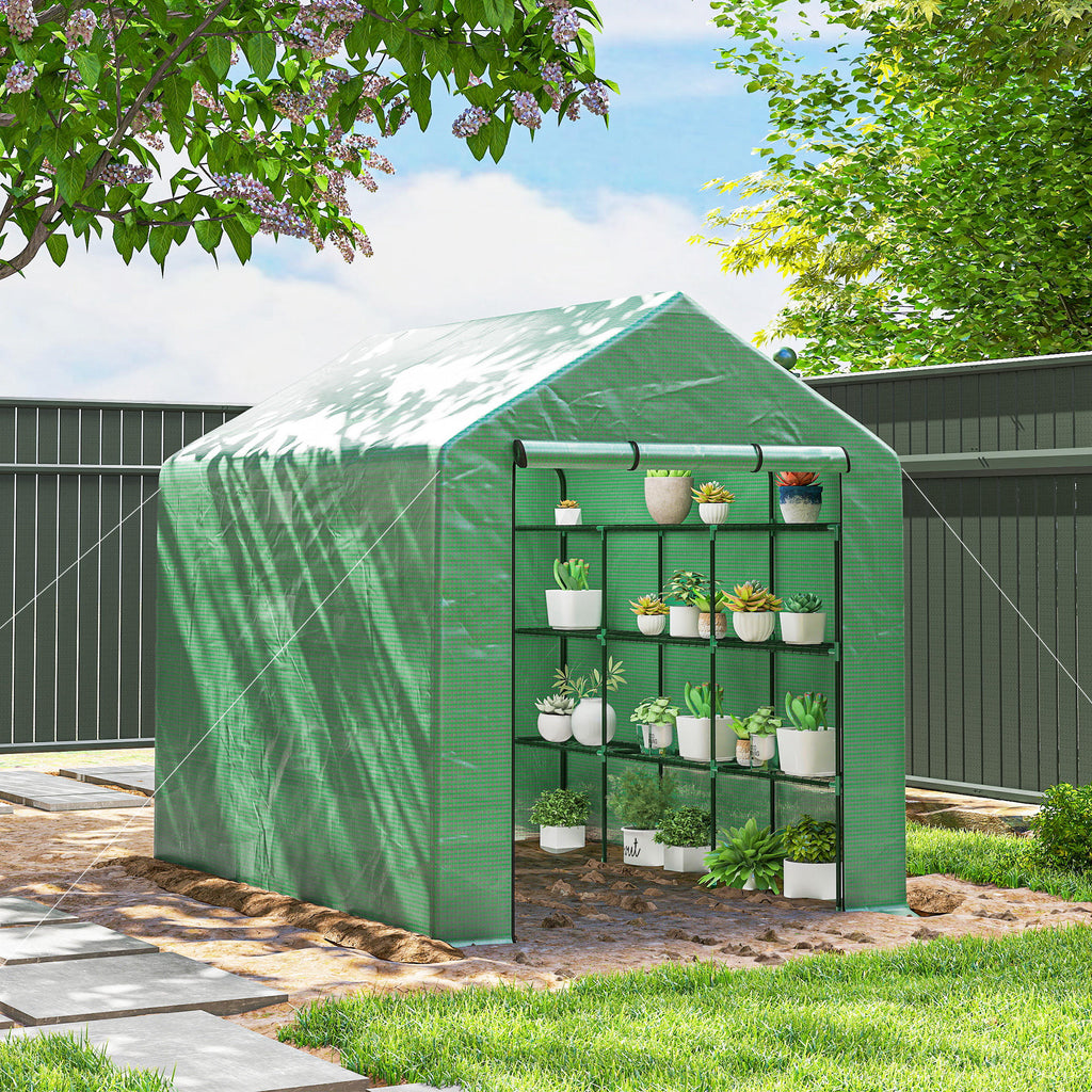 8' x 6' x 7' Portable Walk-In Greenhouse Hot House with 18 Shelves,  Water/UV Resistant Weather Cover, & Roll Up Door