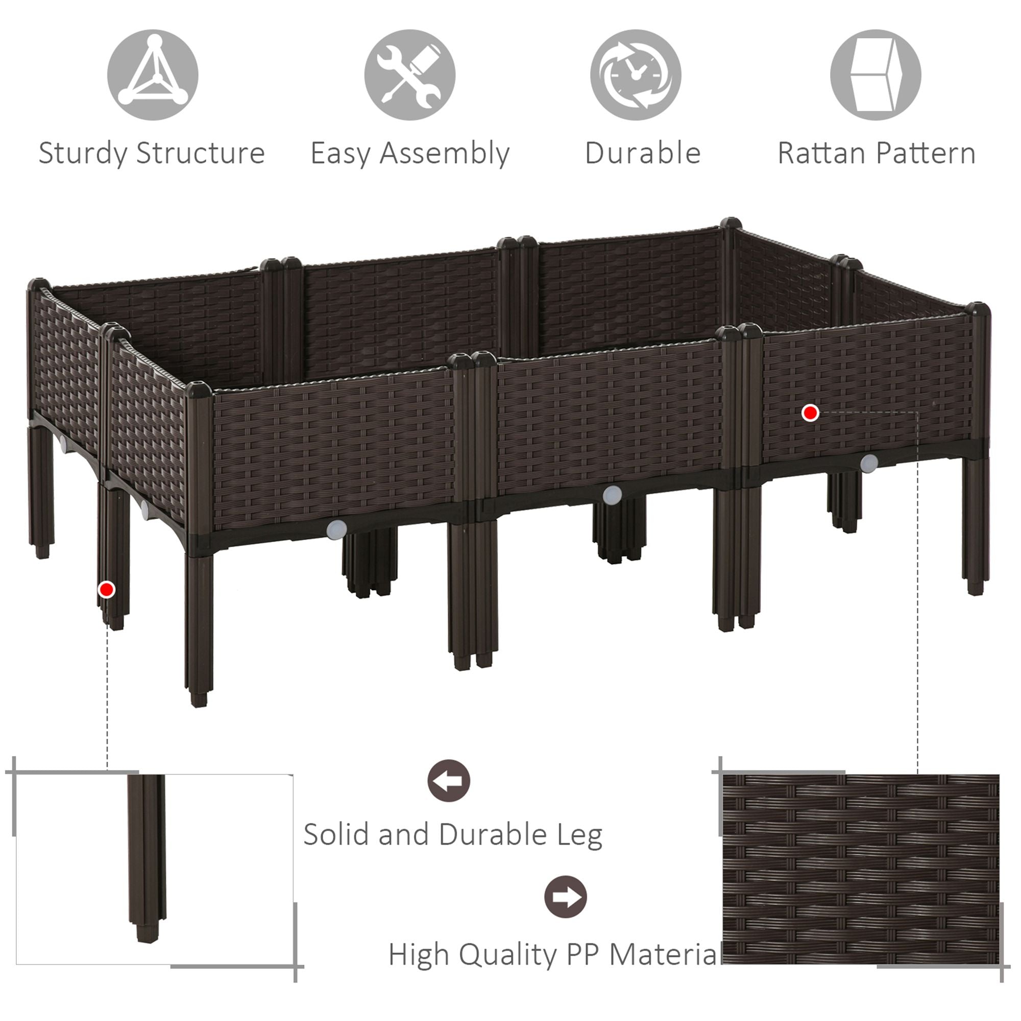 6-piece Raised Garden Bed PP Raised Flower Bed Plant Stand Stackable Vegetable Herb Grow Box