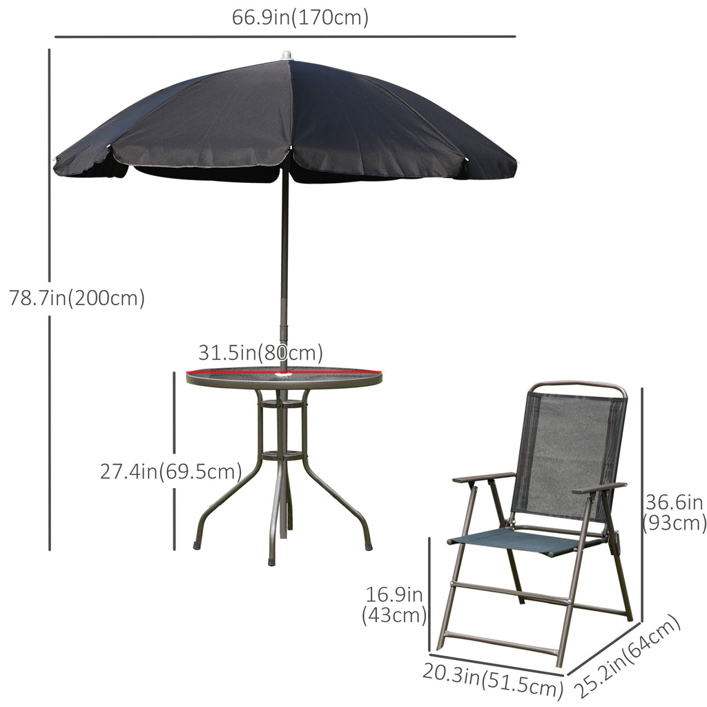 6 Pieces Outdoor Dining Set for 4 with Umbrella Patio Outdoor Furniture Set with Round Table 4 Folding Chairs Black