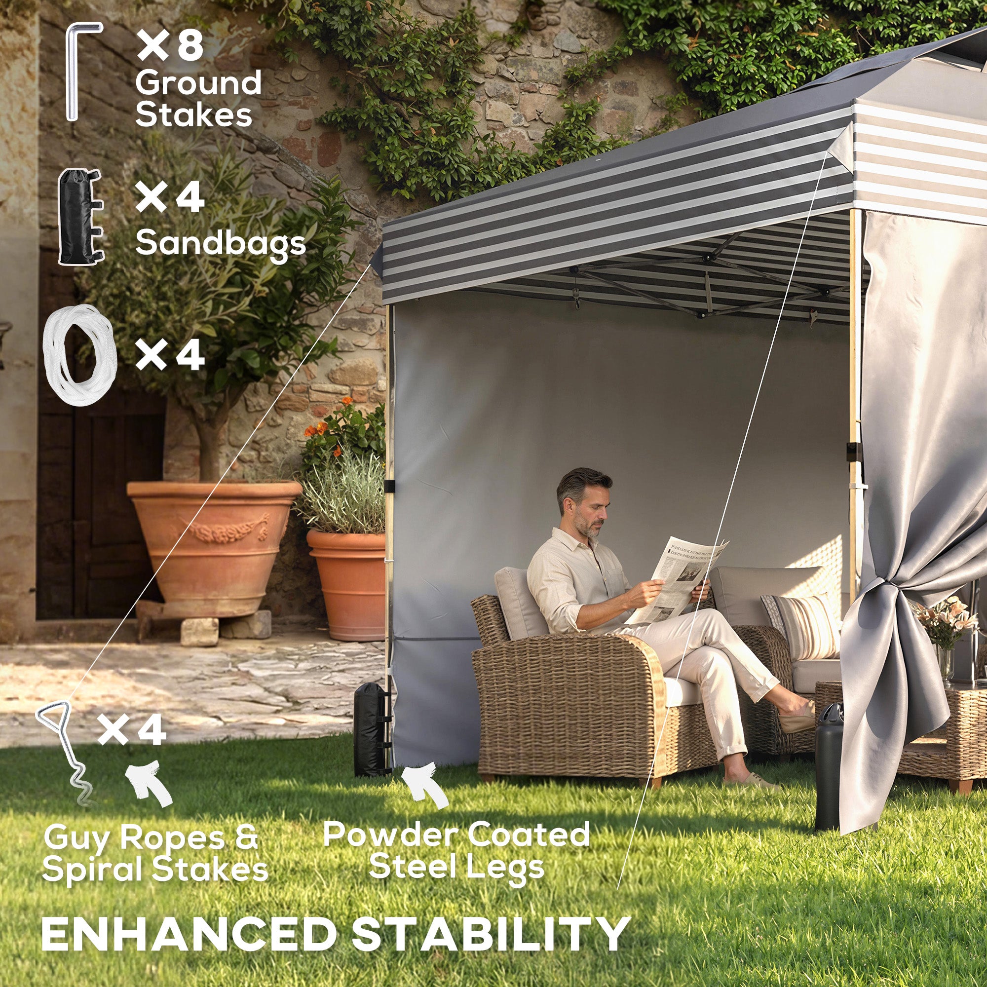 10 x 10 ft Pop Up Canopy Tent with 4 Sidewalls, UPF 50+ 1-Button Push Outdoor Instant Canopy with Wheeled Bag, Dark Grey