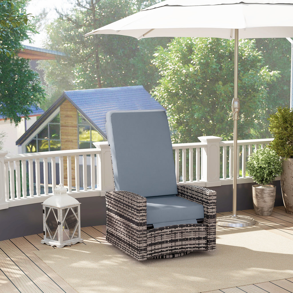 Outdoor Rattan Wicker Lounge Chair with Footrest & Soft Cushion for Patio, Garden, Backyard, Grey