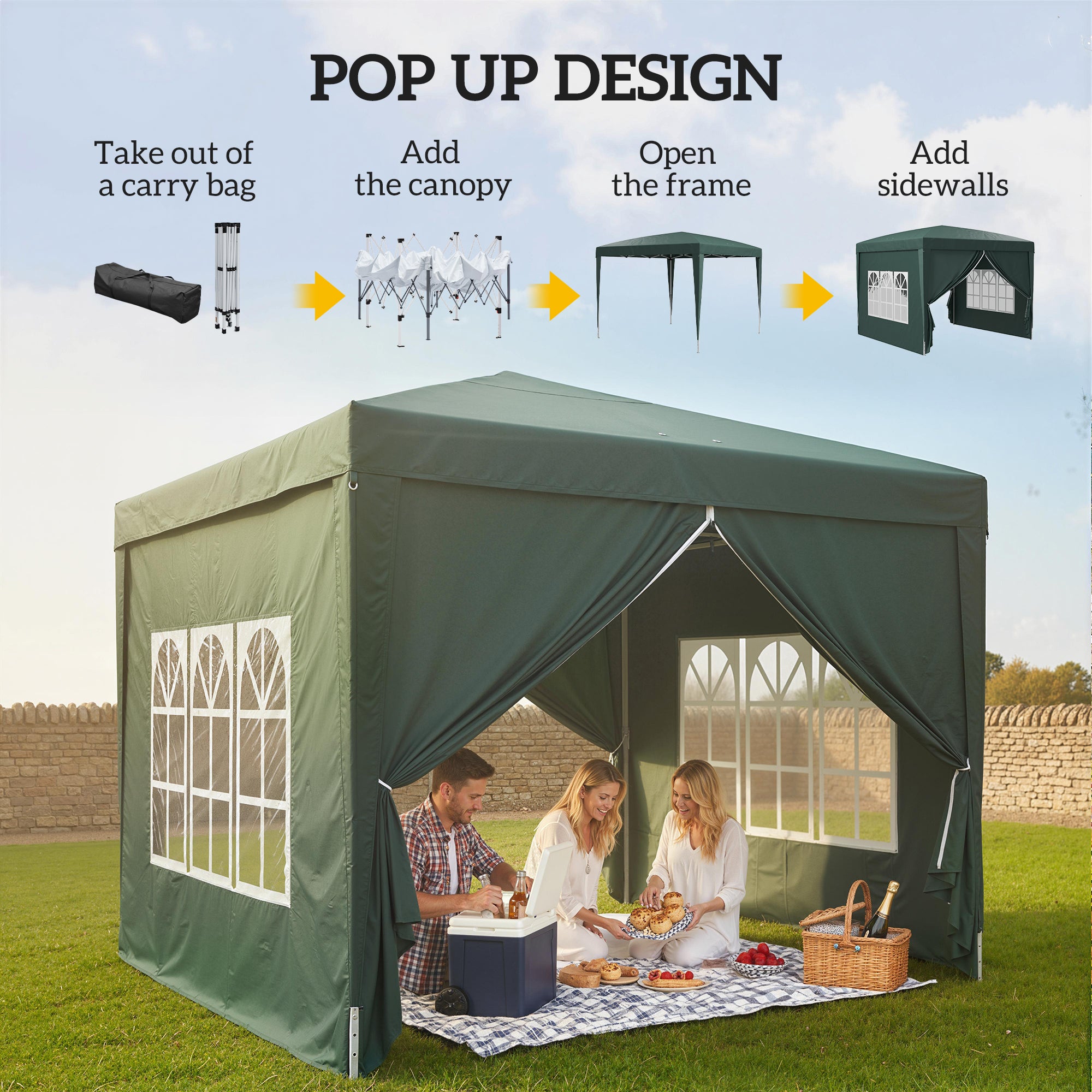 10'x10' Outdoor Pop Up Party Tent Wedding Gazebo Canopy with Carrying Bag (Dark Green)