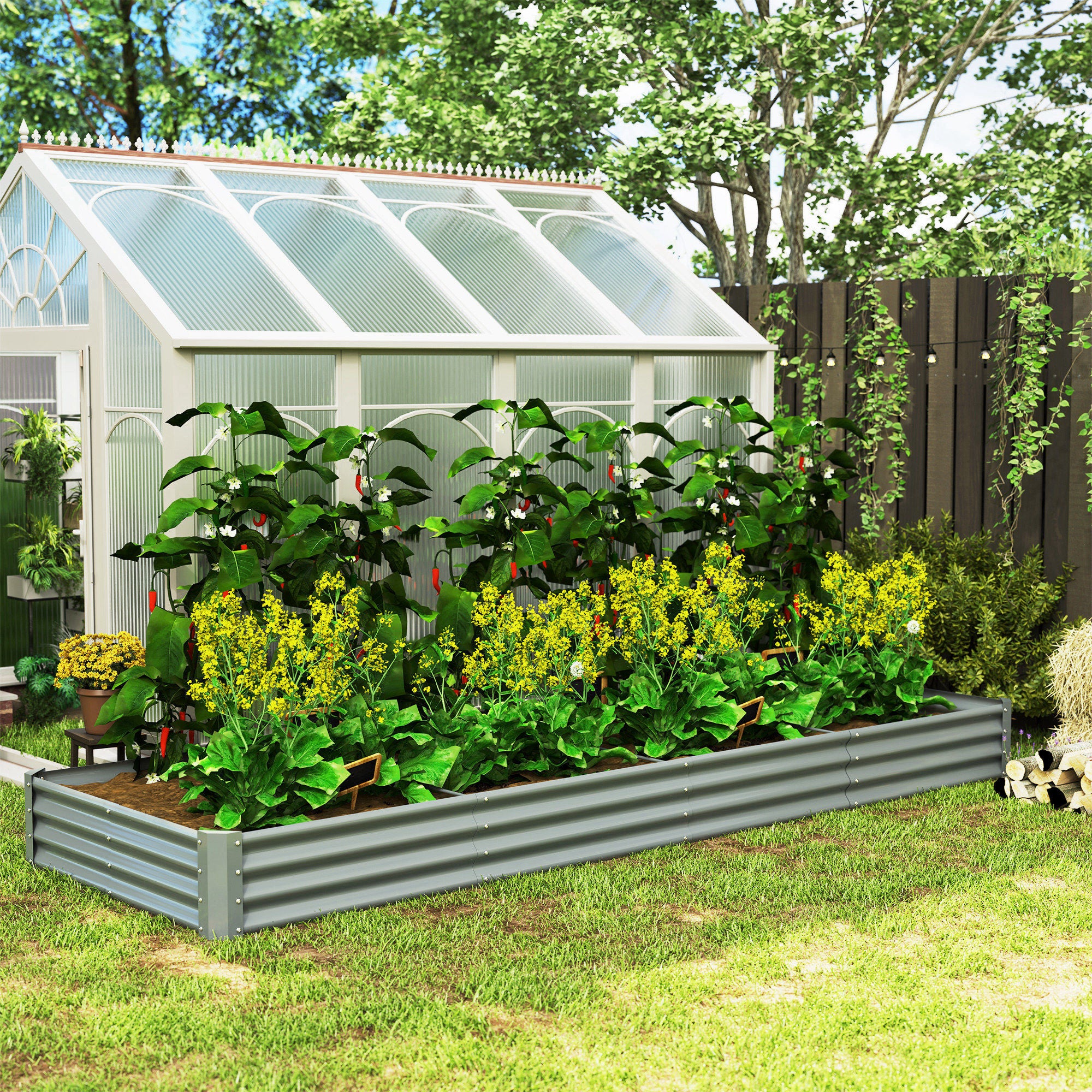 12 x 4 x 1ft Galvanized Raised Garden Bed, Reinforced Outdoor Planter Box with Open Bottom, Silver