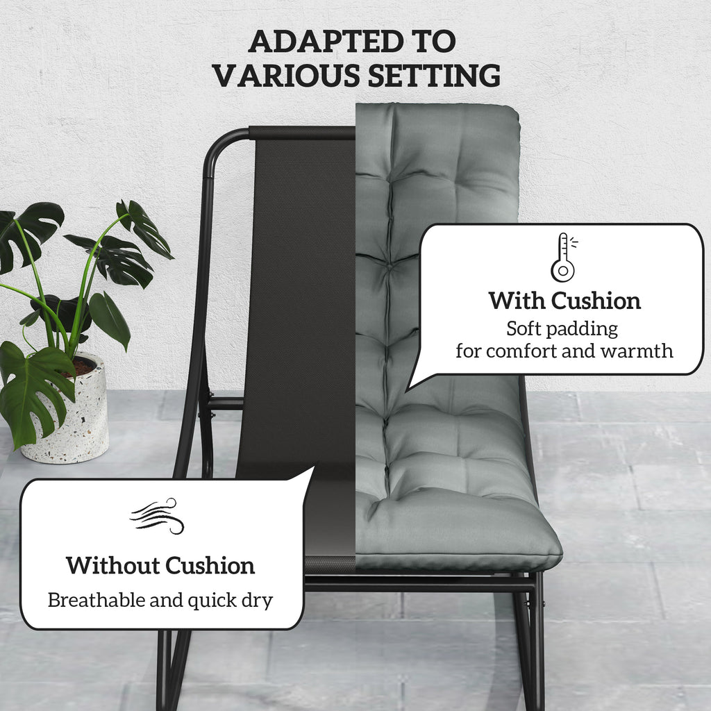Outdoor Patio Rocking Chair with Cushion, Steel Frame Balcony Chair with Mesh Deep Seat for Porch, Garden, Grey