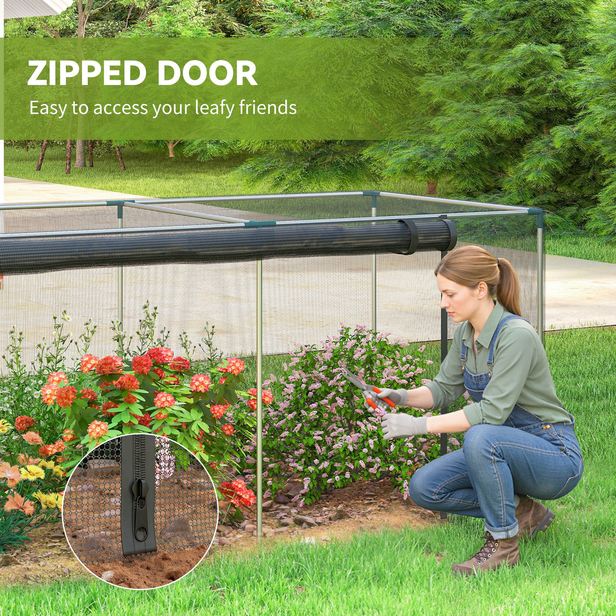 Galvanized Steel Crop Cage, Plant Protection Tent with Zippered Door, 12' x 4', Black