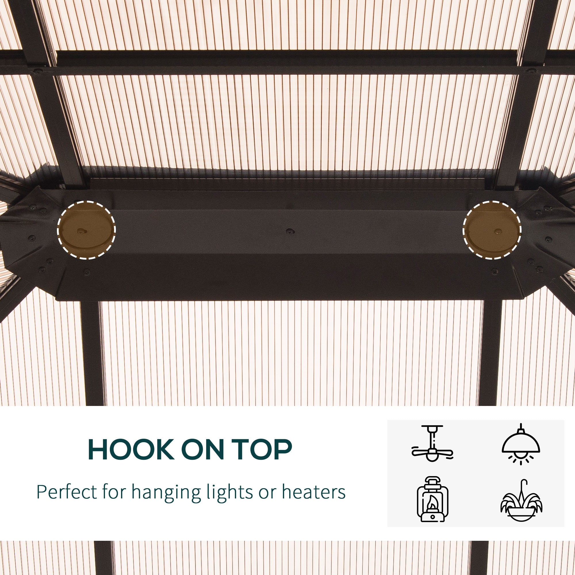 10' x 12' Hardtop Gazebo Canopy with Polycarbonate Roof, Aluminum Frame, Netting, Curtains and Ceiling Hook, Brown