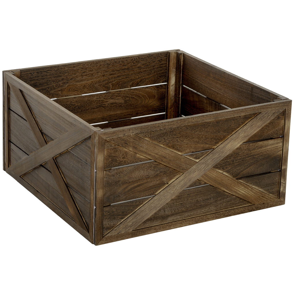 28" Farmhouse Christmas Tree Base Cover Wooden Christmas Tree Collar Box Home Decoration Dark Distressed Wood Finish