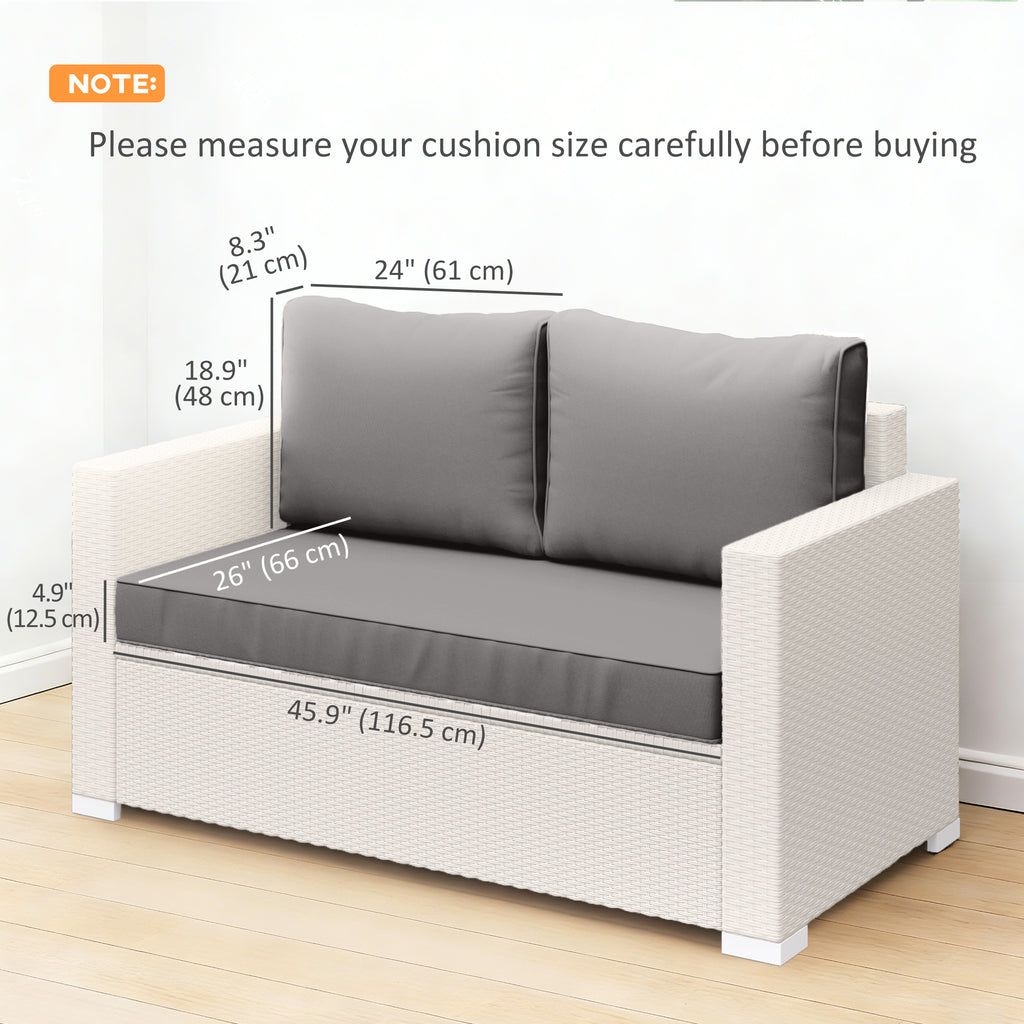 2 Seater Outdoor Seat Cushions with Backrest, Loveseat Double Sofa Outdoor Furniture Cushions, Light Grey