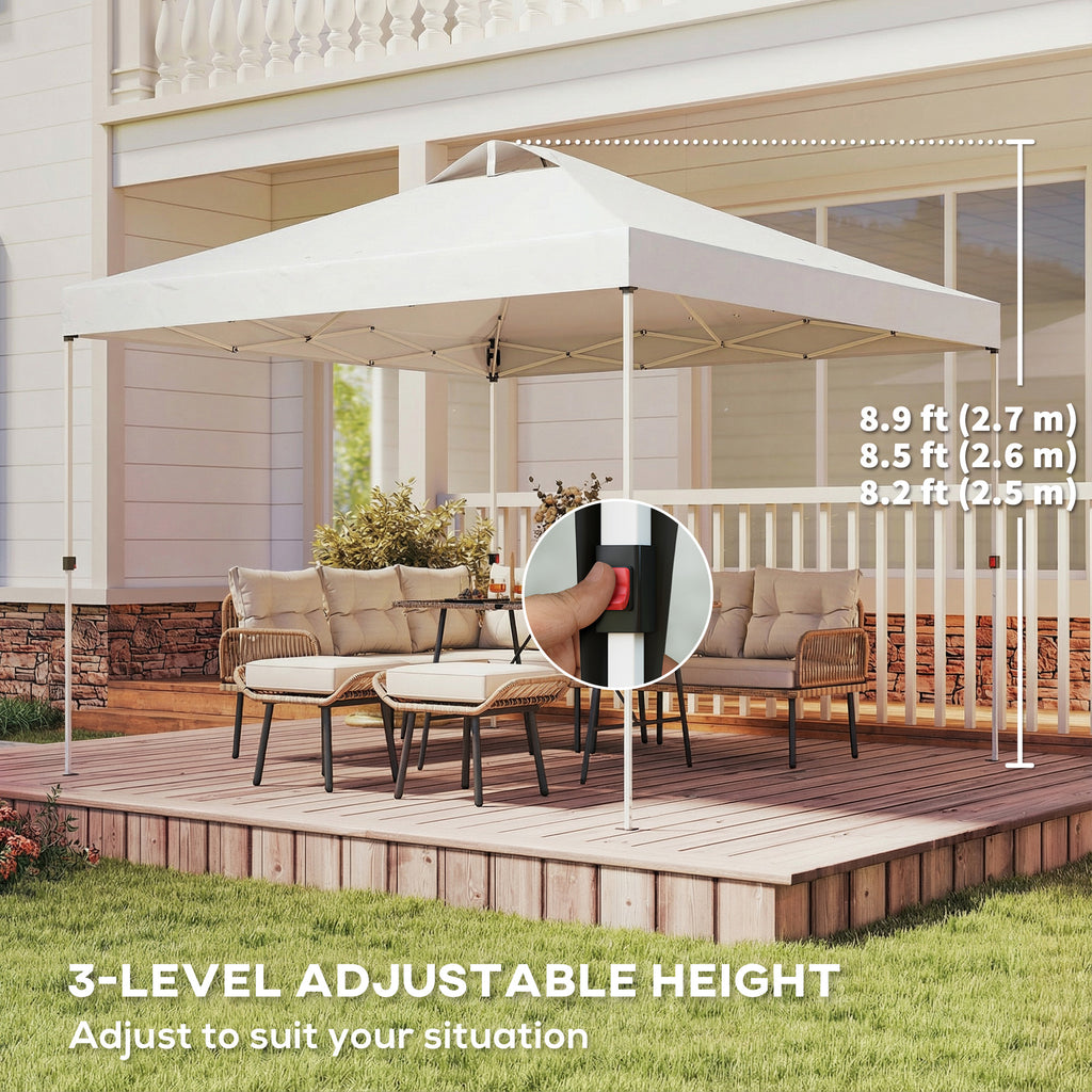 Pop Up Canopy Waterproof Canopy Tent with Carrying Bag for Parties Garden BBQs 9.8' x 9.8' White