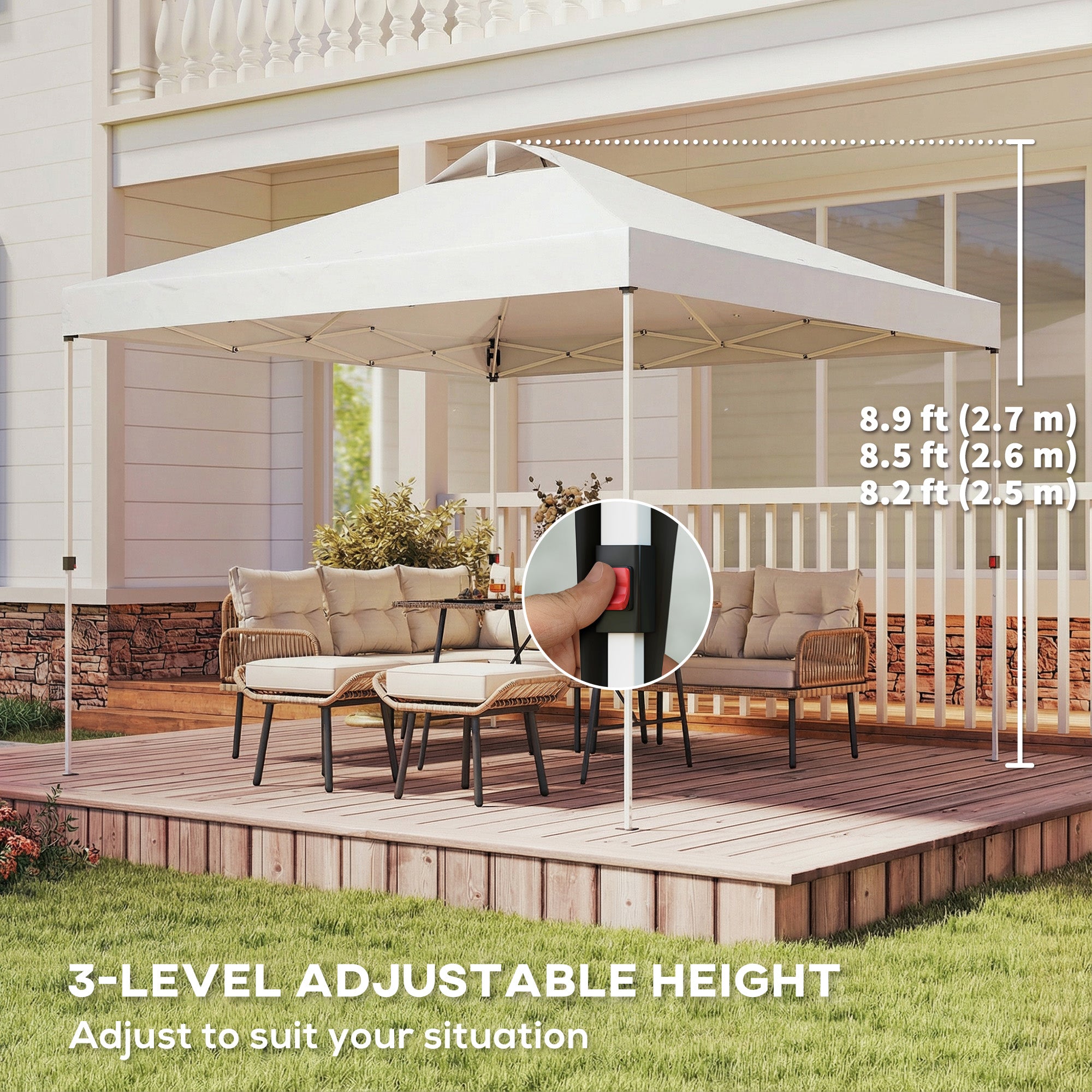 Pop Up Canopy Waterproof Canopy Tent with Carrying Bag for Parties Garden BBQs 9.8' x 9.8' White