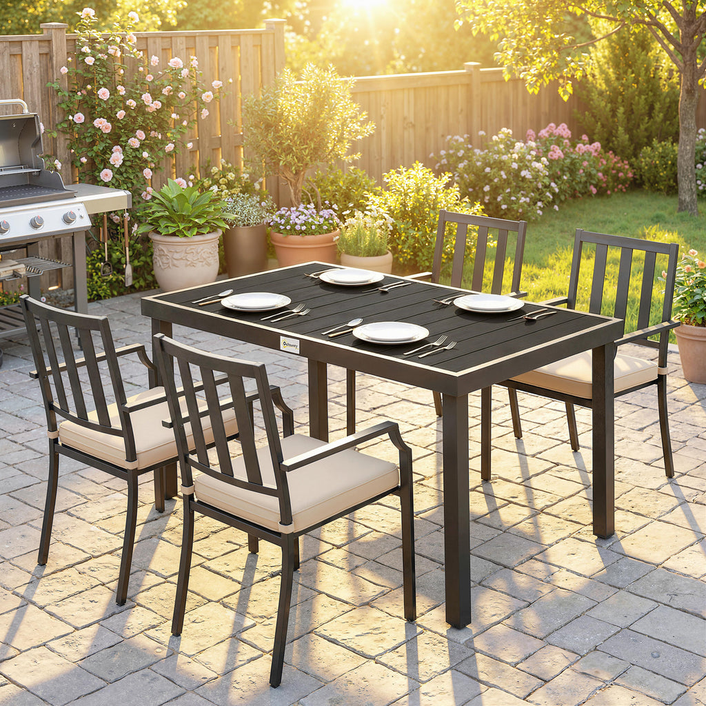 Aluminum Outdoor Dining Table for 6, Patio Rectangular Table, 47.2" x 35.4" x 29.1", Black