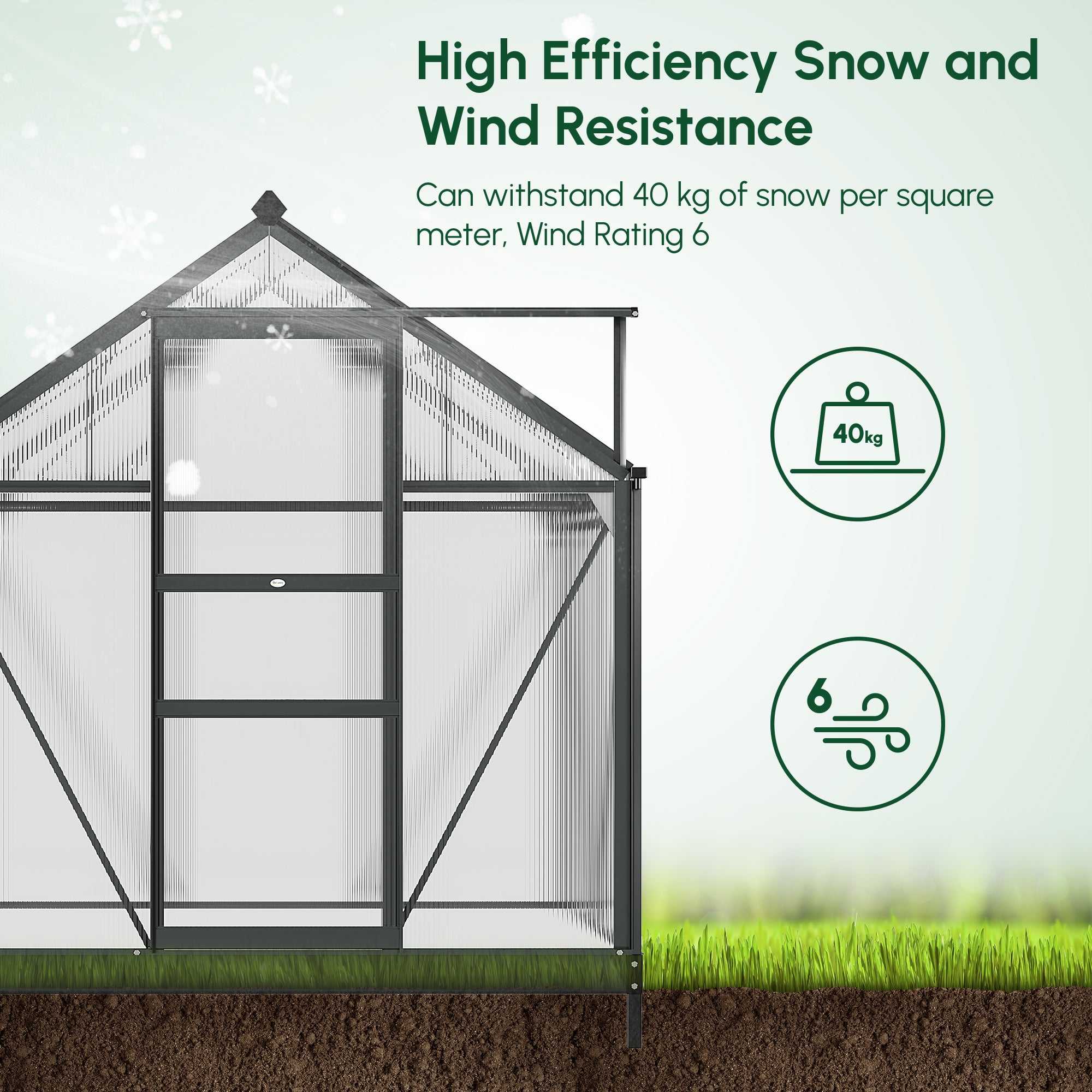 Greenhouse Garden, Green House, Outdoor Greenhouse Kit, PC Board with Sliding Door, 6.2' x 4.3' x 6.6', Grey