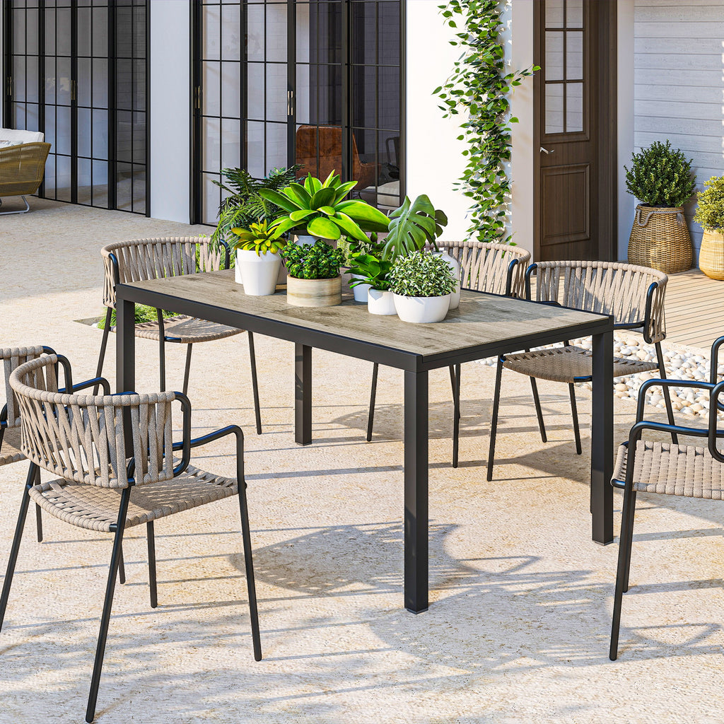 63"-94.5" Extendable Patio Dining Table for 6-8 Person, Outdoor Dining Table with Aluminium Edging, Steel Frame, Grey