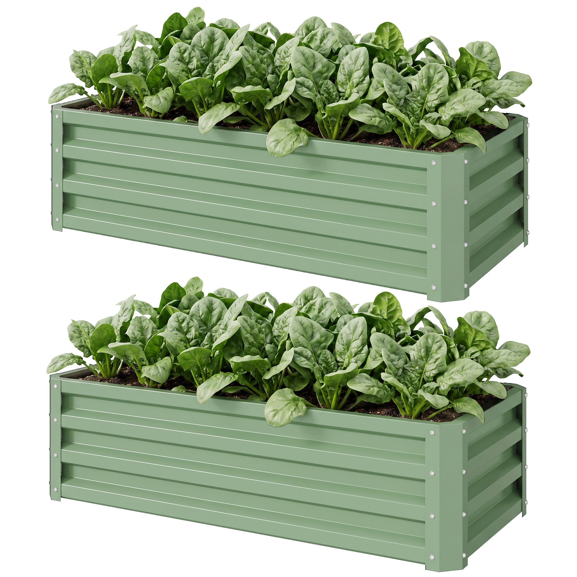 Galvanized Raised Garden Beds, Outdoor Planter Box, Set of 2, for Flowers, Herbs and Vegetables, Light Green