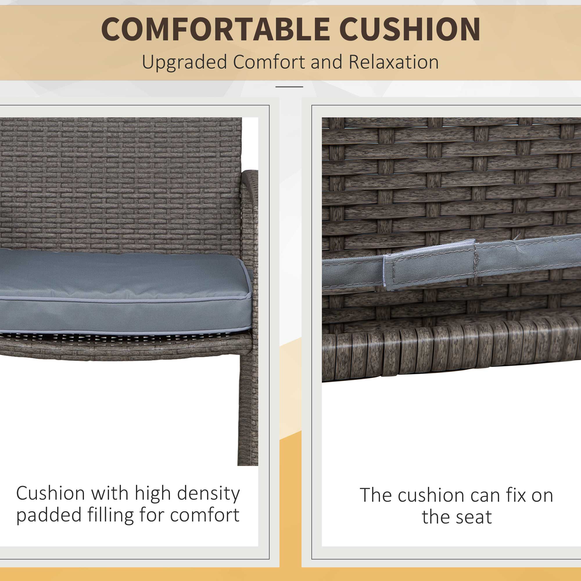 3 Pieces Patio Bar Set Wicker Garden Bistro Set Outdoor Furniture PE Rattan Table and Stools with Seat Cushion, Grey