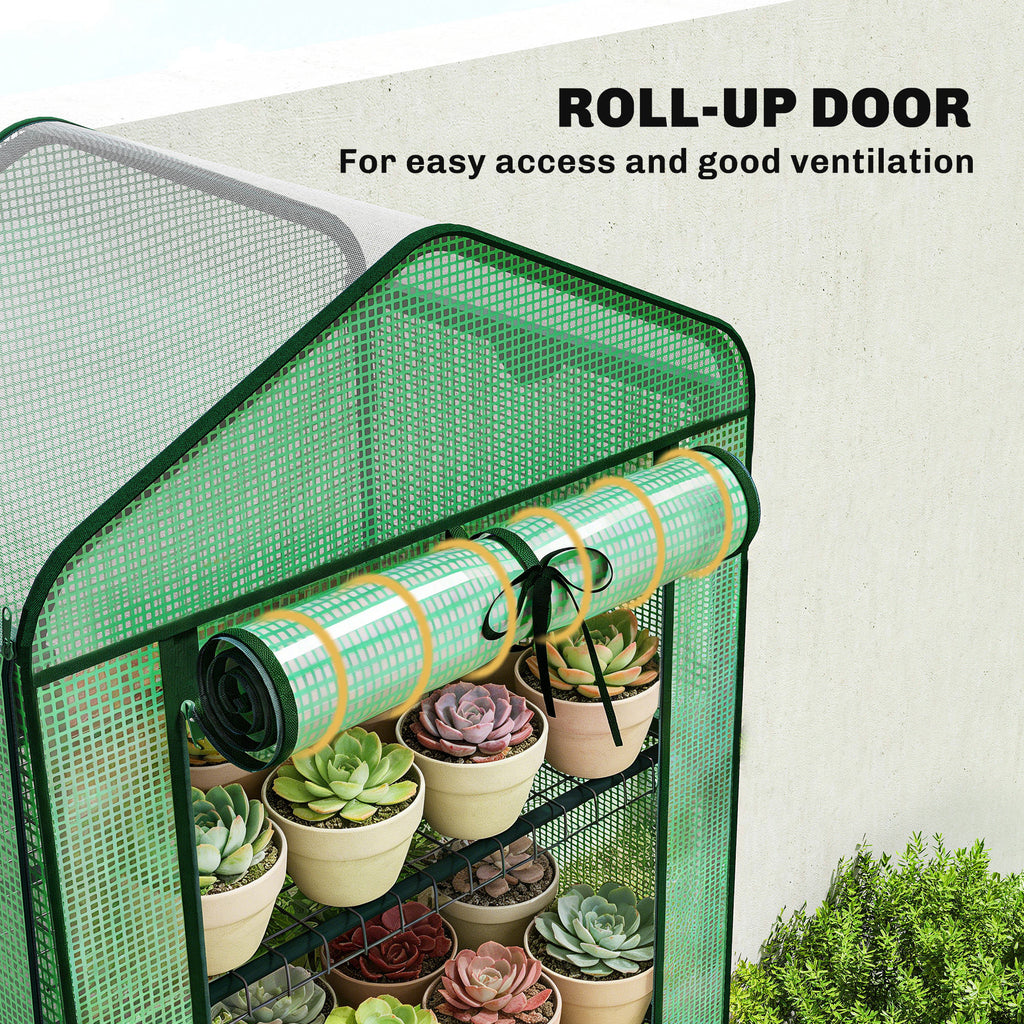 Mini Greenhouse with Screen Roof, Portable Small Greenhouse with Roll-Up Zipper Door, 27.6" x 19.7" x 75.6", Green