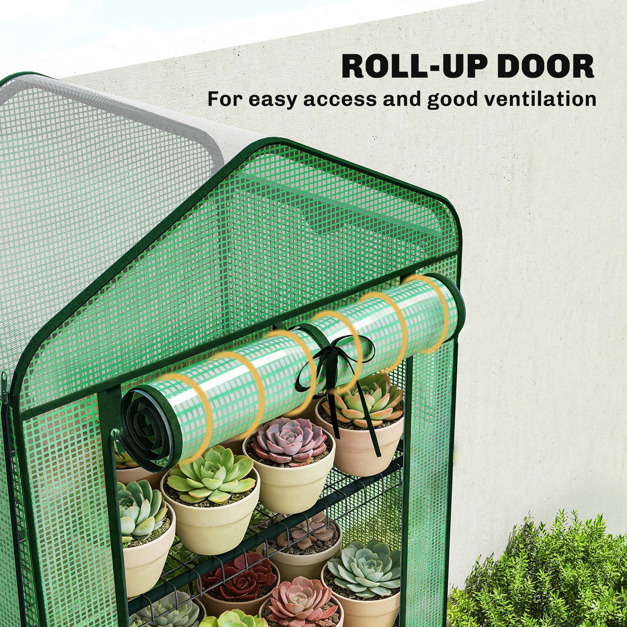 Mini Greenhouse with Screen Roof, Portable Small Greenhouse with Roll-Up Zipper Door, 27.6" x 19.7" x 75.6", Green