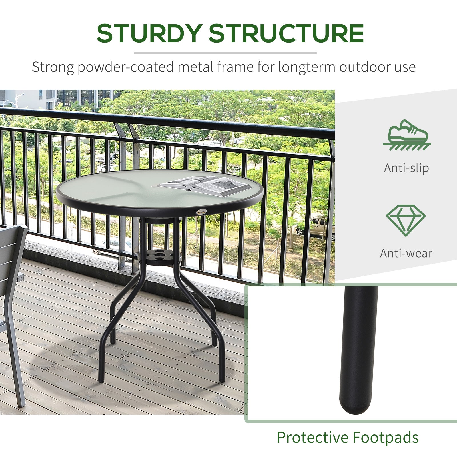 31.5'' Round Bistro Table Outdoor Dining Coffee Table w/ Tempered Glass Top Patio Garden Side Table Weather-resistant