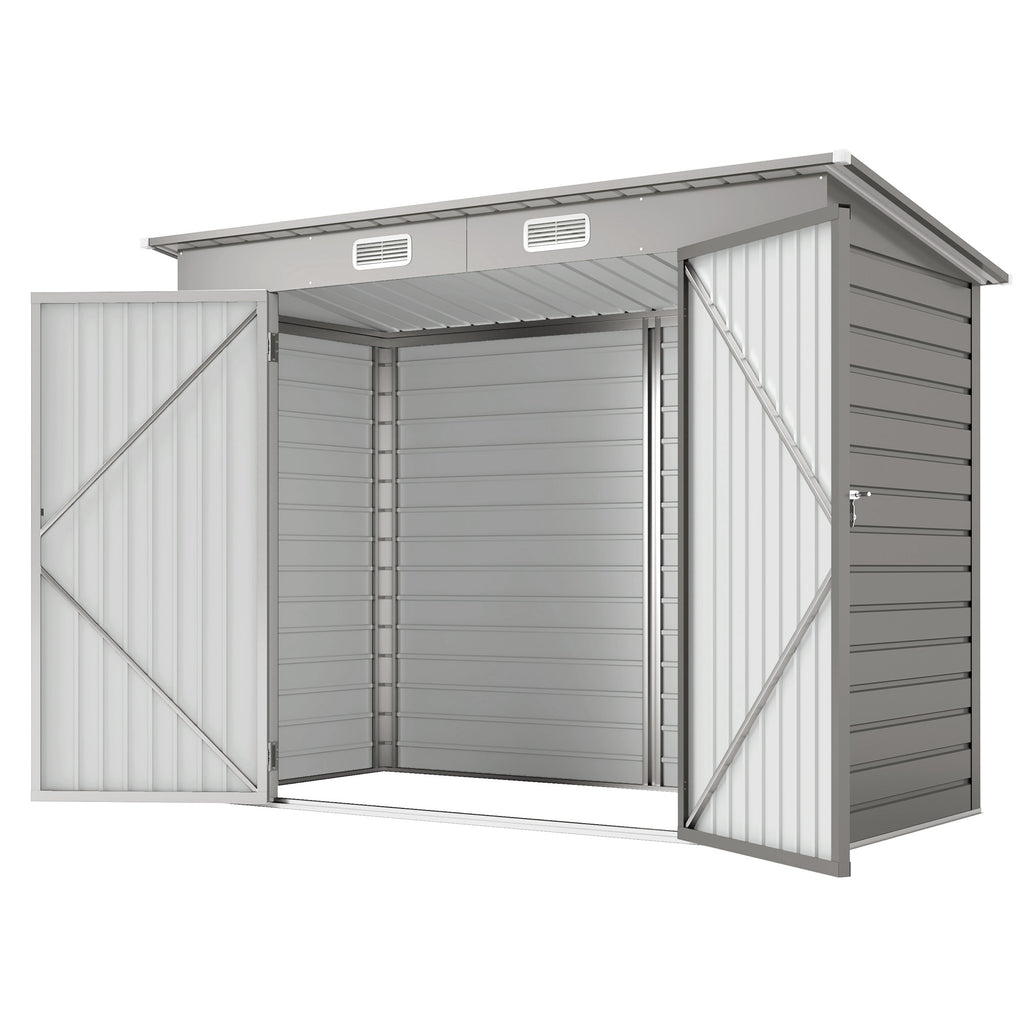 8 x 4FT Galvanized Garden Storage Shed, Metal Outdoor Shed with Double Doors and 2 Vents, Light Grey