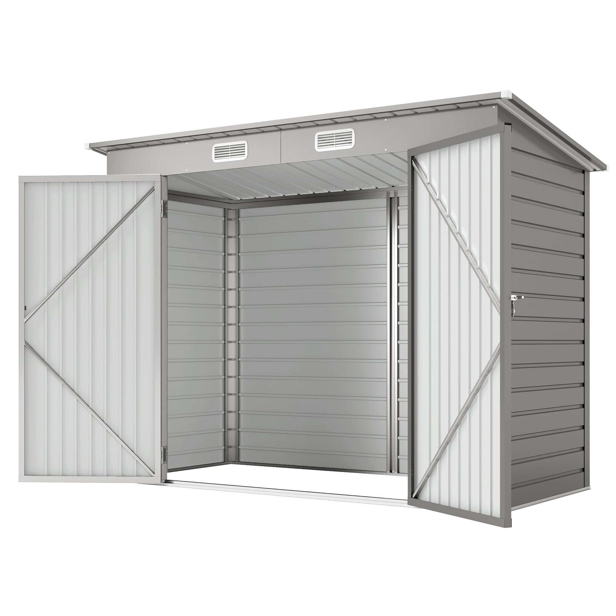 8 x 4FT Galvanized Garden Storage Shed, Metal Outdoor Shed with Double Doors and 2 Vents, Light Grey
