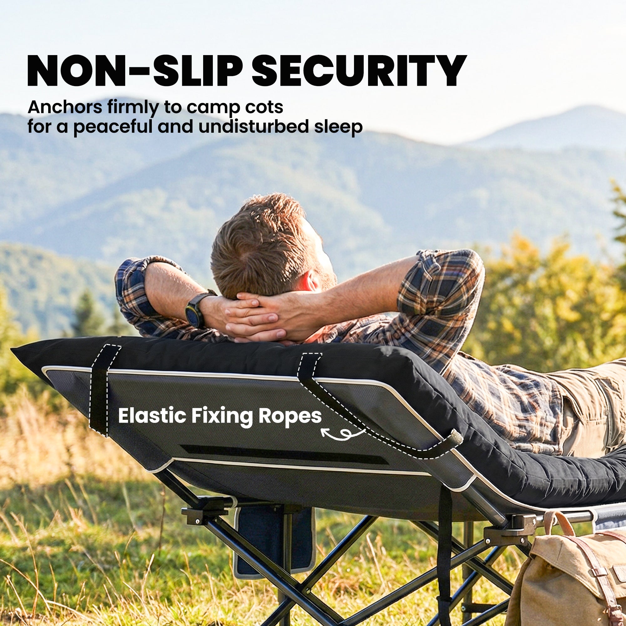 Sleeping Mat, Camping Mat Pad with Elastic Straps, Black